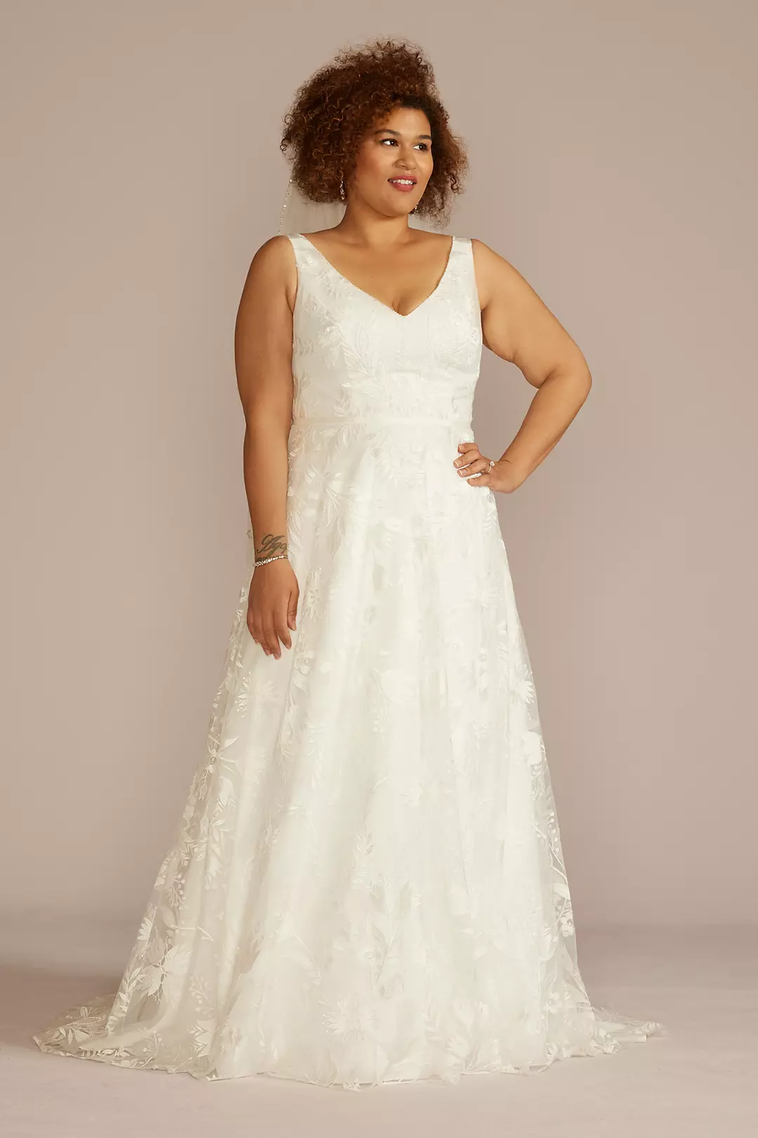 V-Neck Embroidered Lace A-Line Wedding Dress - Image 8