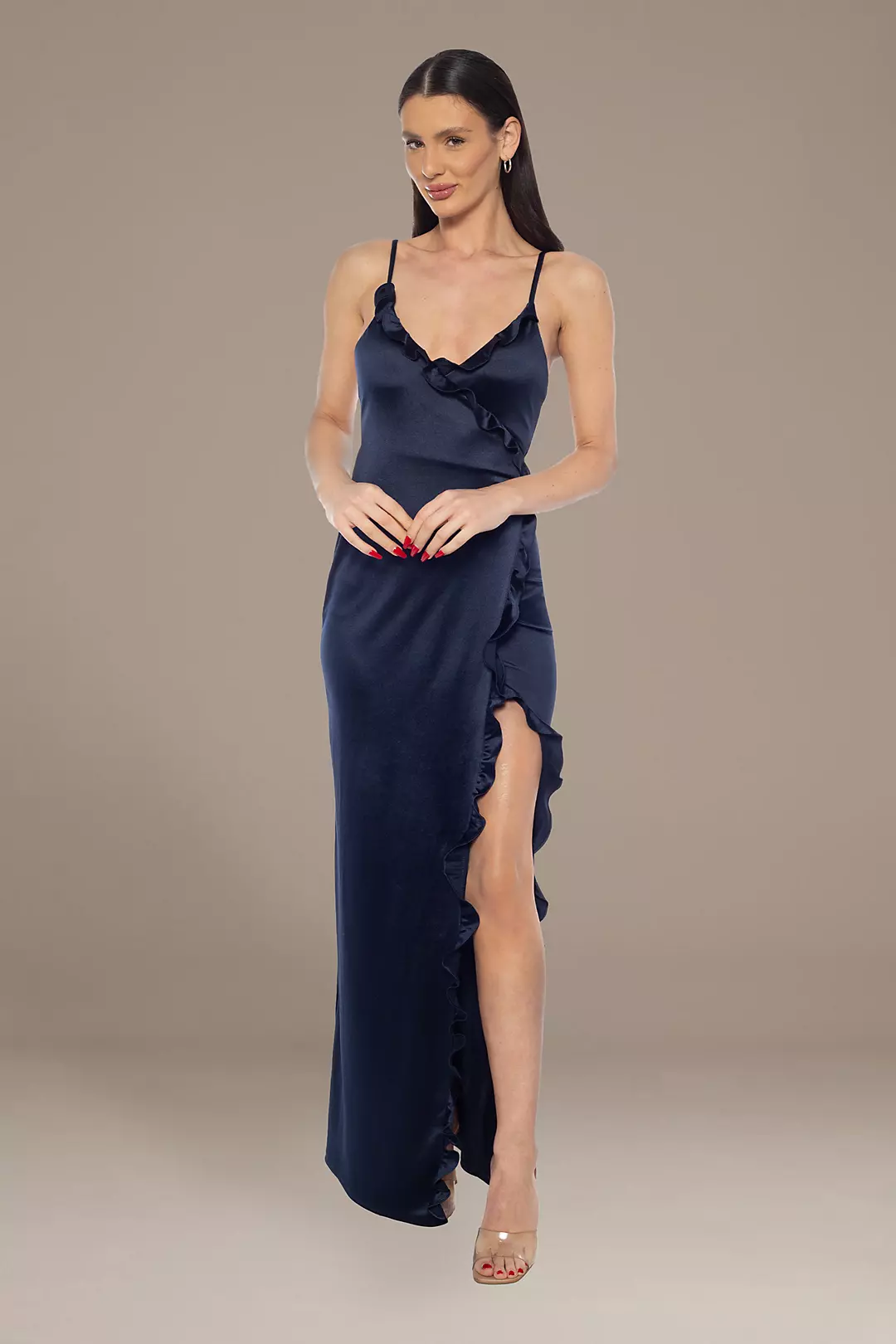 V-Neck Knit Ruffle Sheath Dress with Slit - Image 3