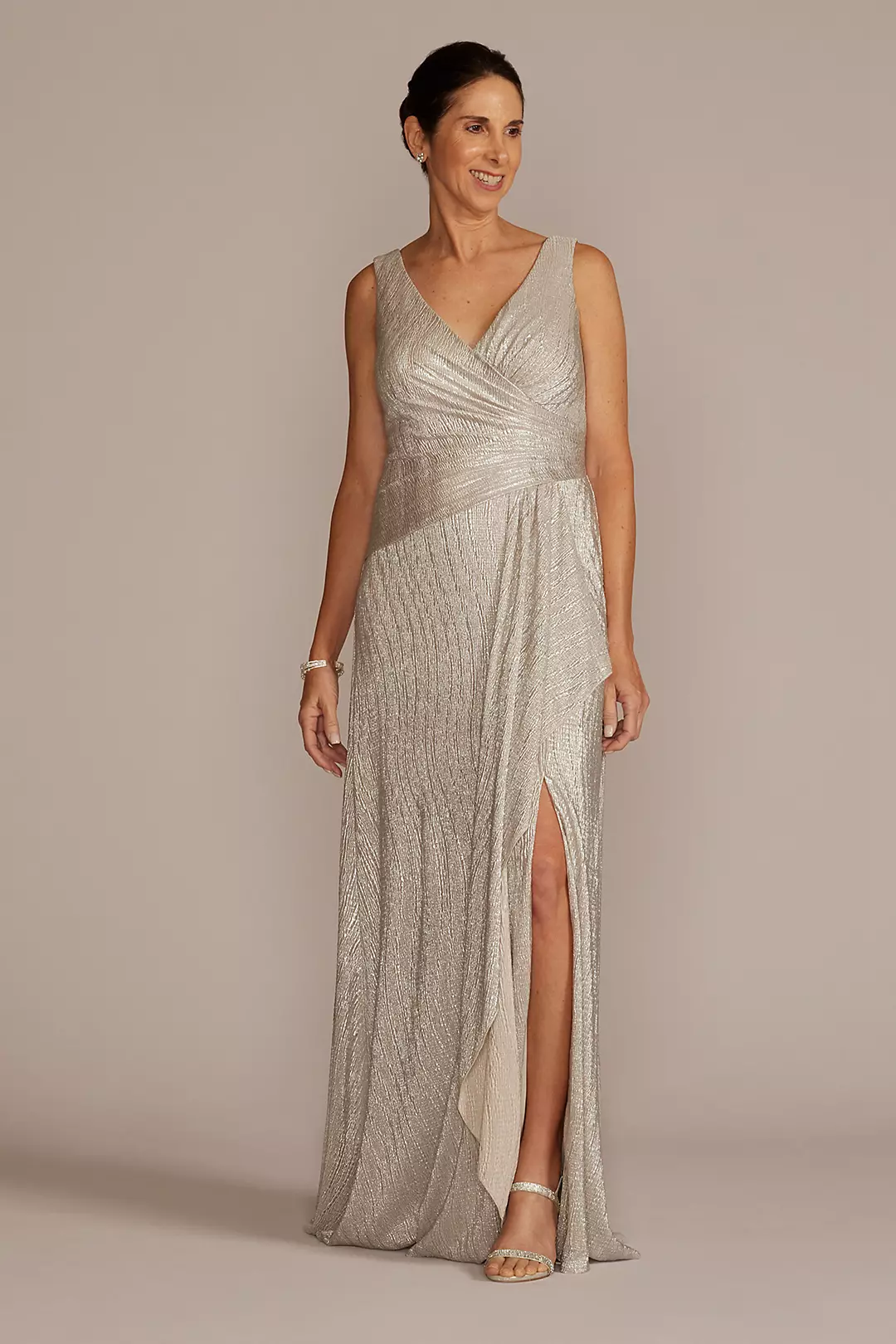 V-Neck Metallic Sheath Gown with Skirt Slit - Image 8