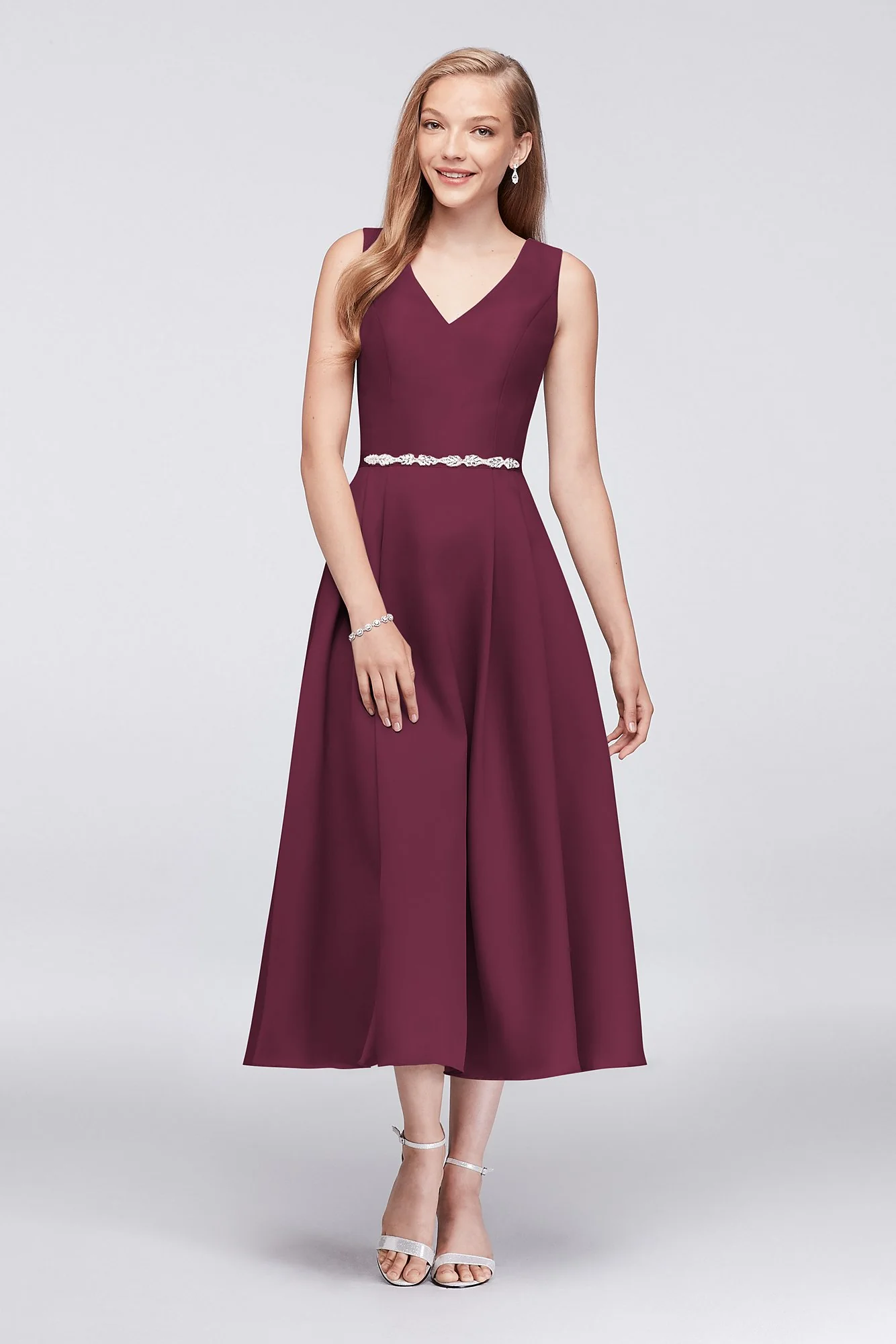 V-Neck Mikado Tea-Length Bridesmaid Dress - Image 10