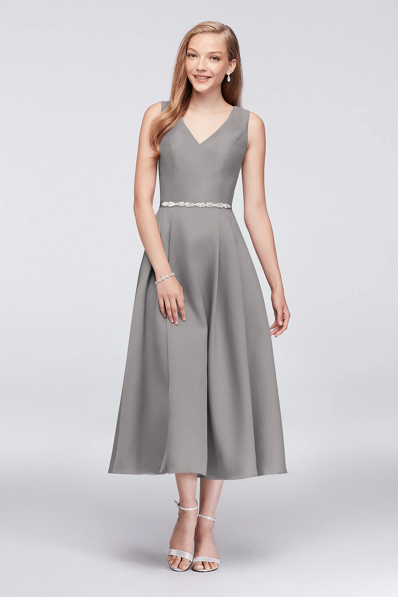V-Neck Mikado Tea-Length Bridesmaid Dress - Image 11