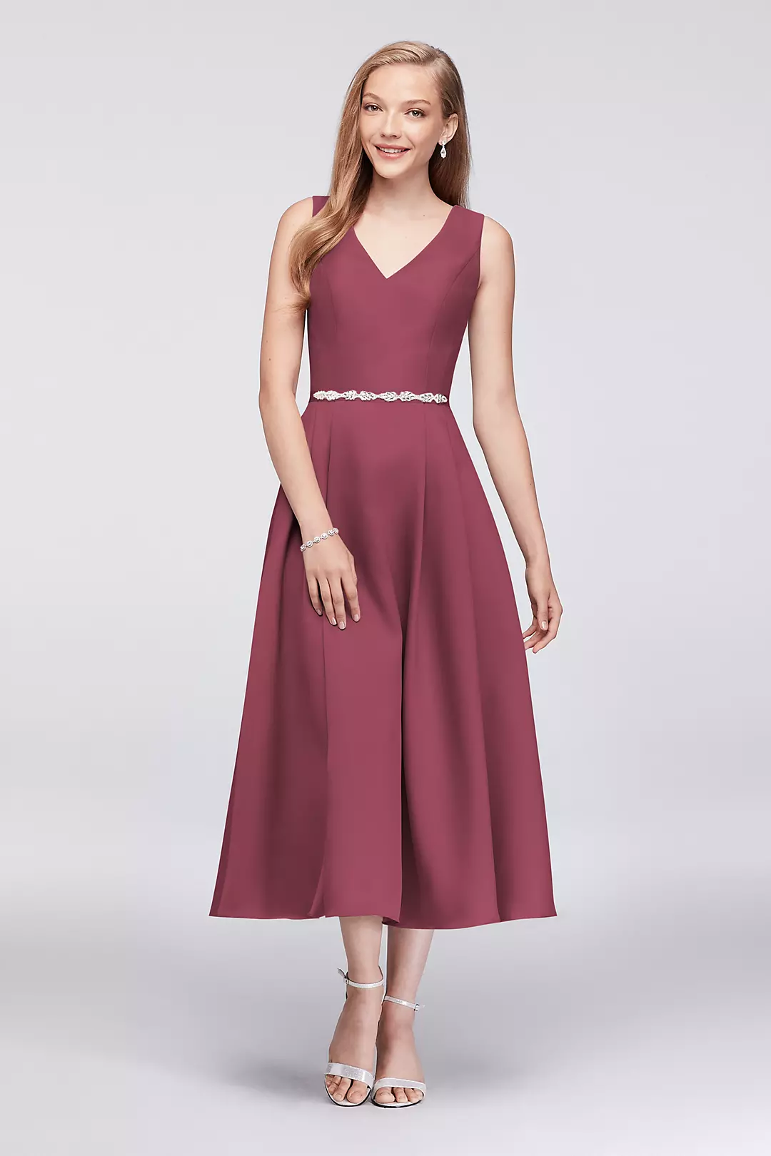 V-Neck Mikado Tea-Length Bridesmaid Dress - Image 12