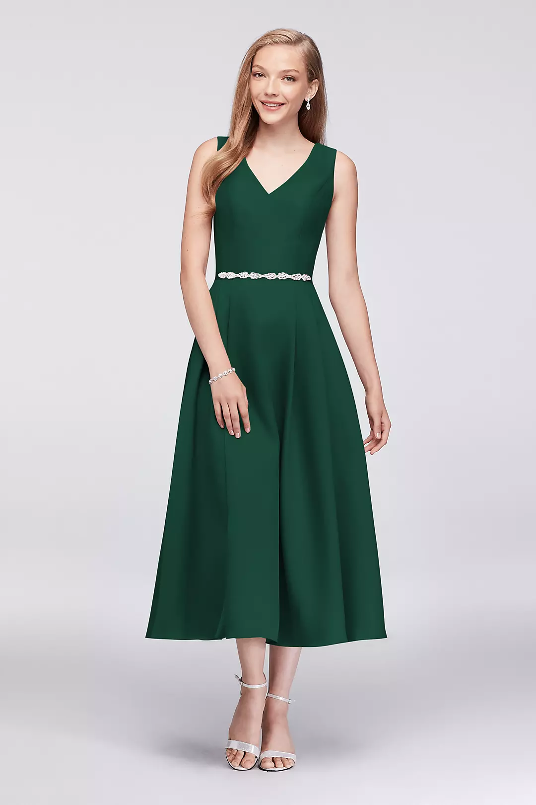 V-Neck Mikado Tea-Length Bridesmaid Dress - Image 17