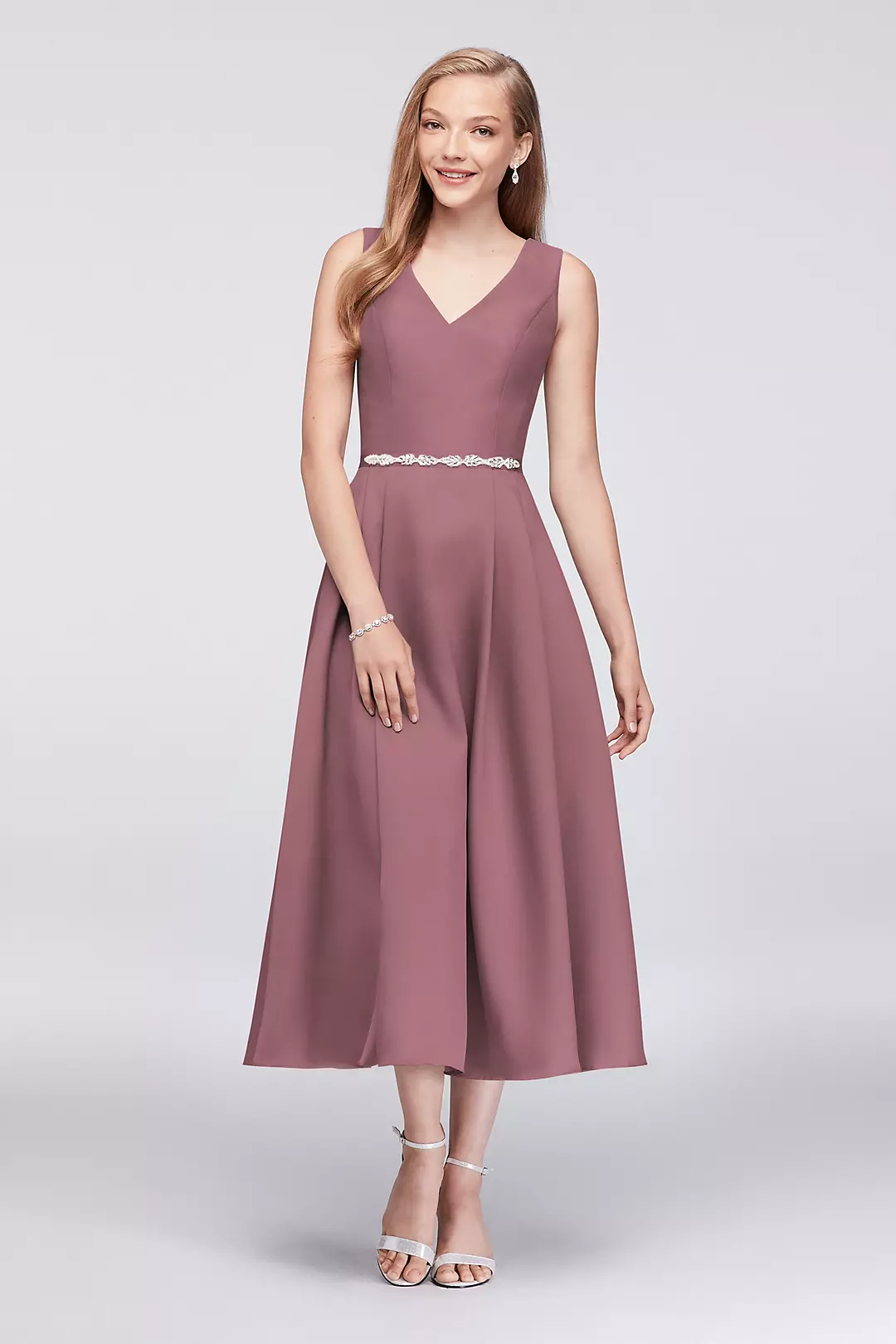 V-Neck Mikado Tea-Length Bridesmaid Dress - Image 18