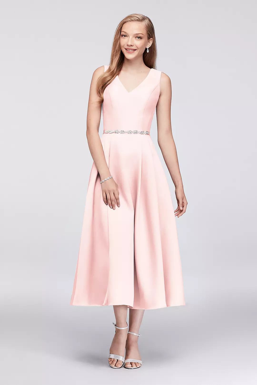 V-Neck Mikado Tea-Length Bridesmaid Dress - Image 22