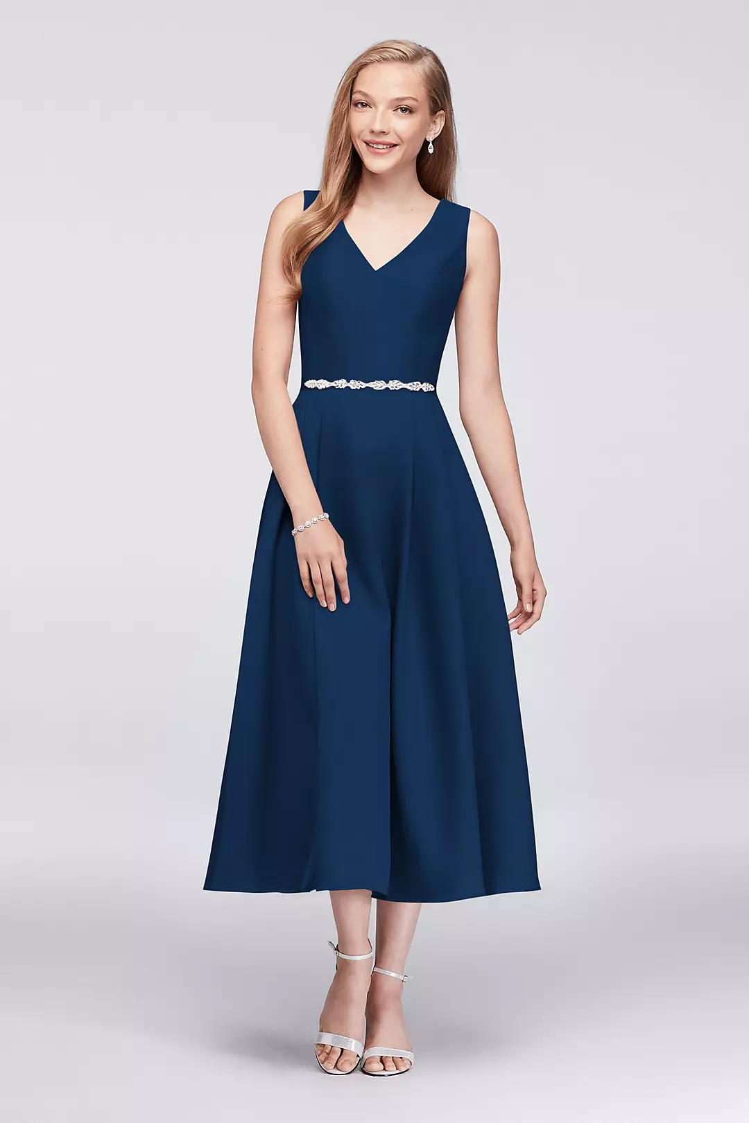 V-Neck Mikado Tea-Length Bridesmaid Dress - Image 23