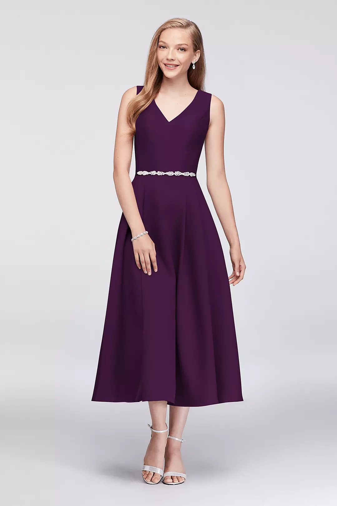 V-Neck Mikado Tea-Length Bridesmaid Dress - Image 25