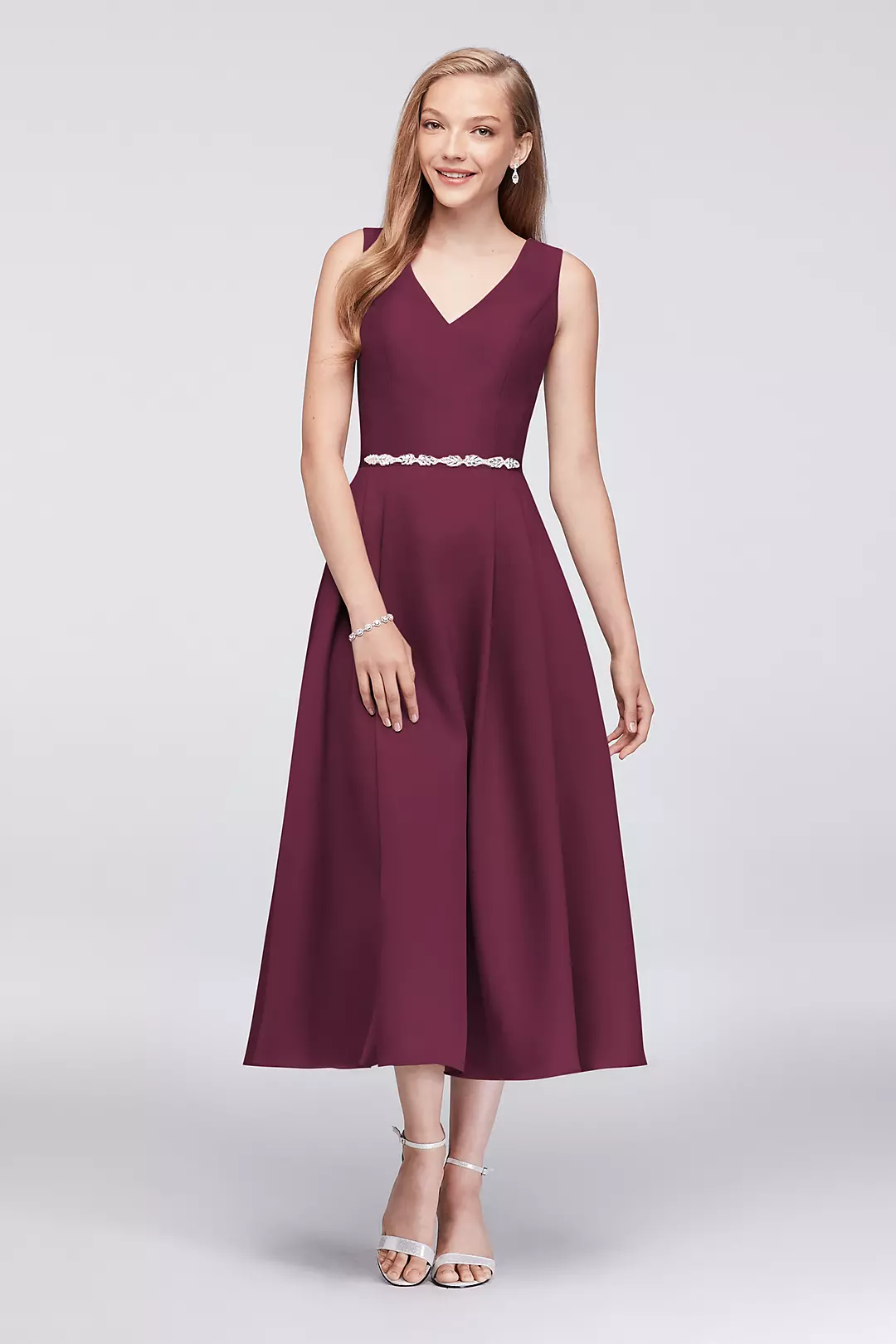 V-Neck Mikado Tea-Length Bridesmaid Dress - Image 27