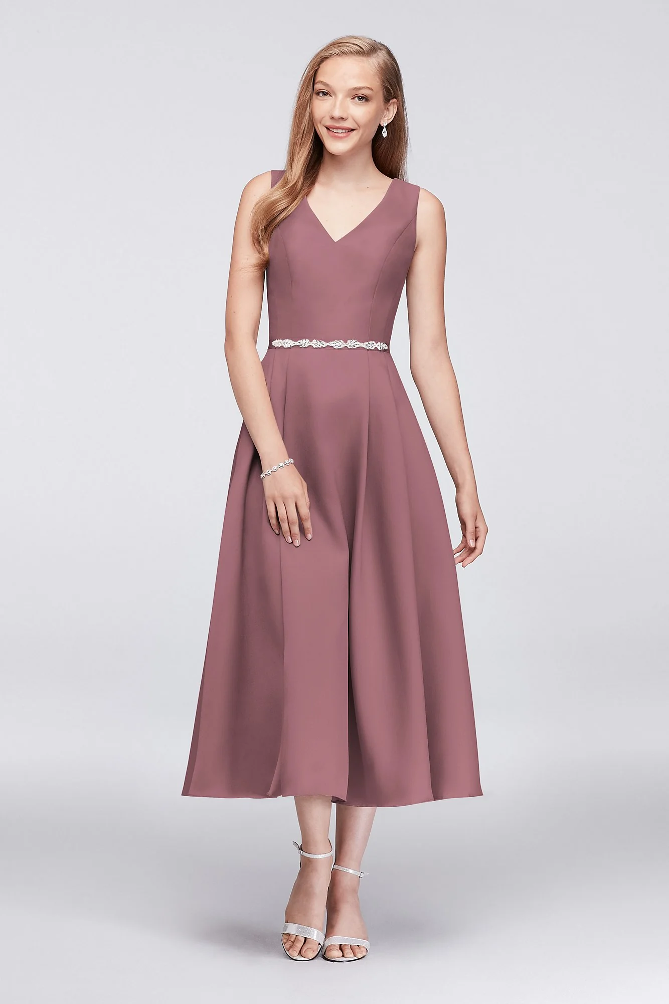 V-Neck Mikado Tea-Length Bridesmaid Dress - Image 6