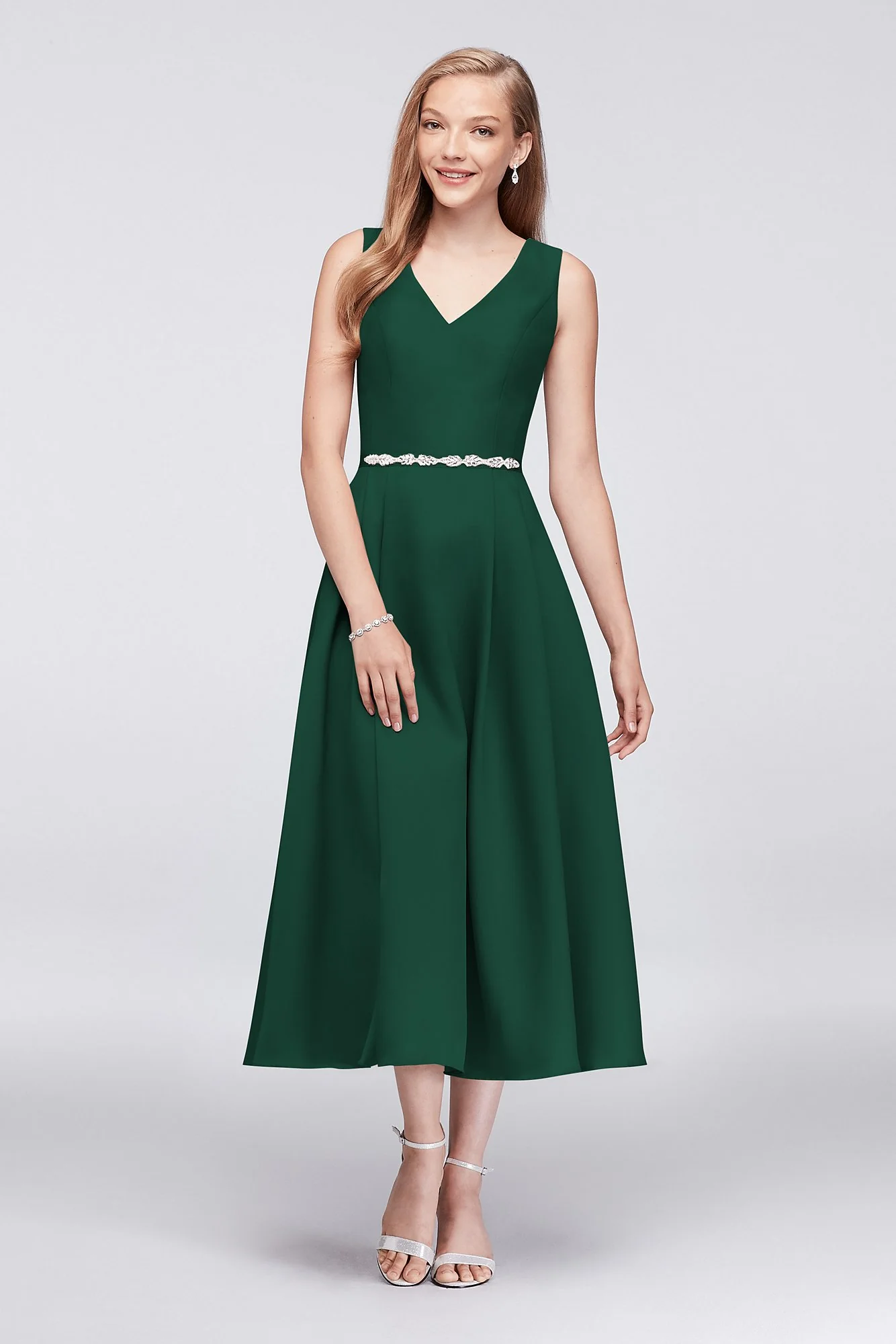 V-Neck Mikado Tea-Length Bridesmaid Dress - Image 8