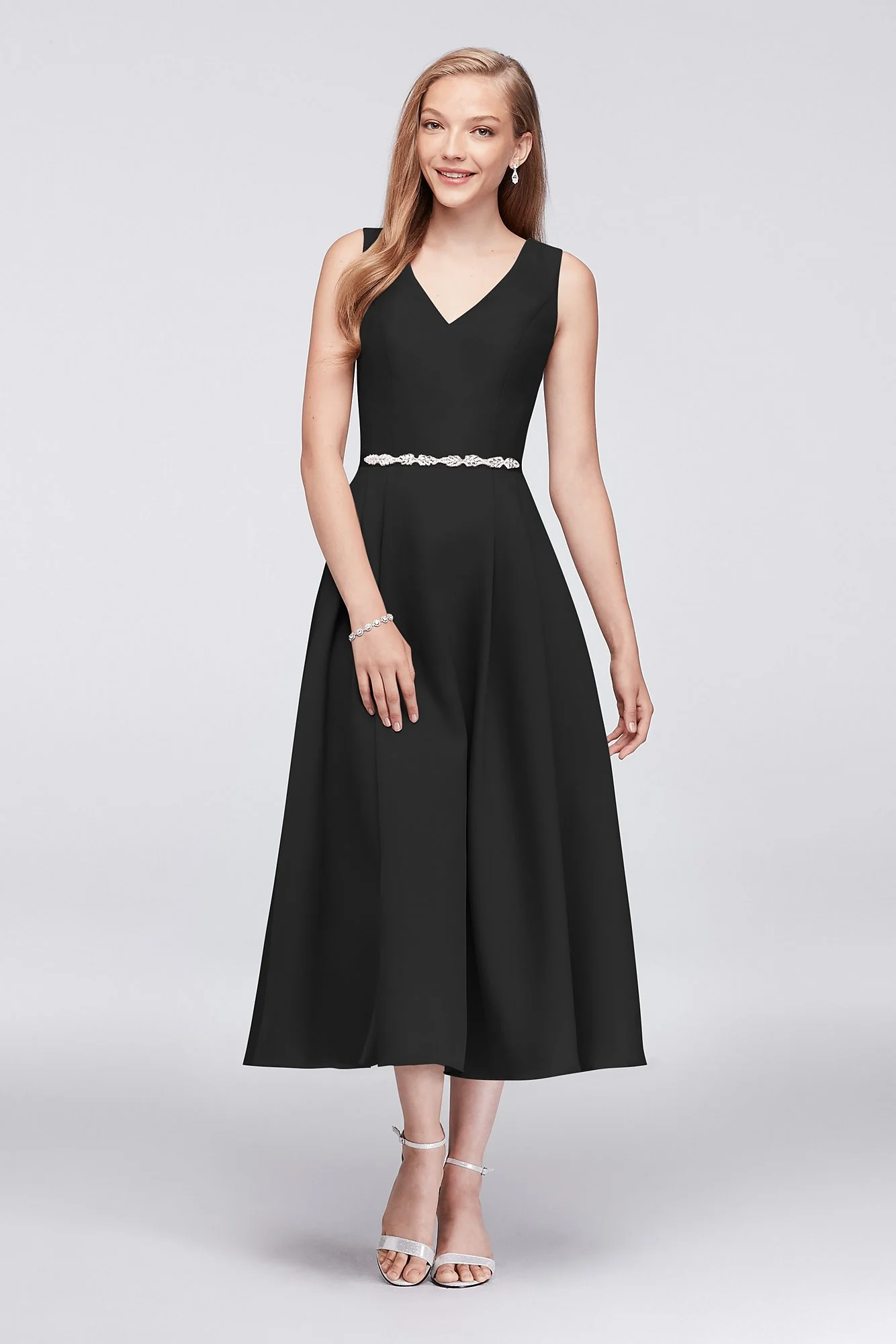V-Neck Mikado Tea-Length Bridesmaid Dress - Image 9