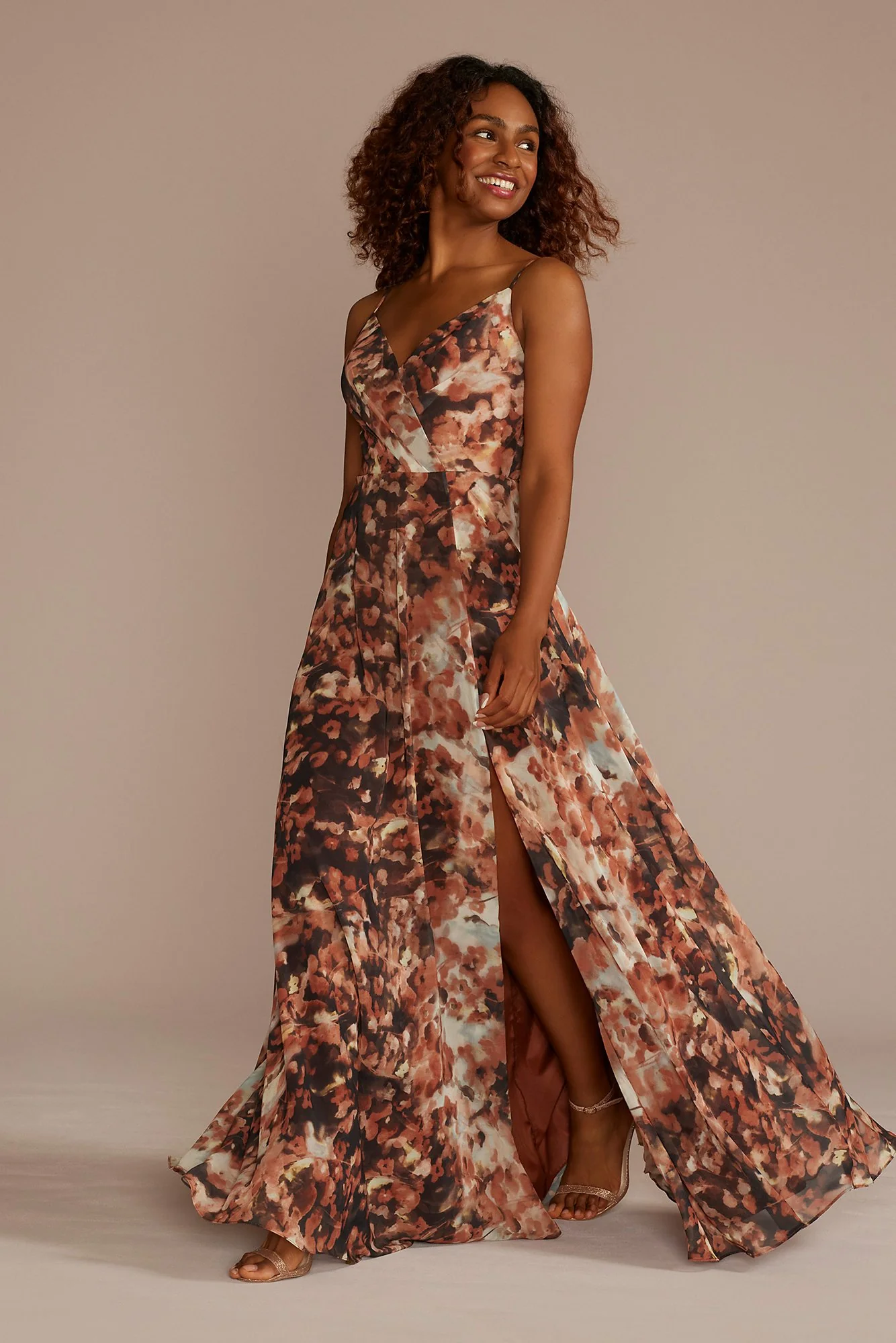 V-Neck Printed Maxi Dress with Slit