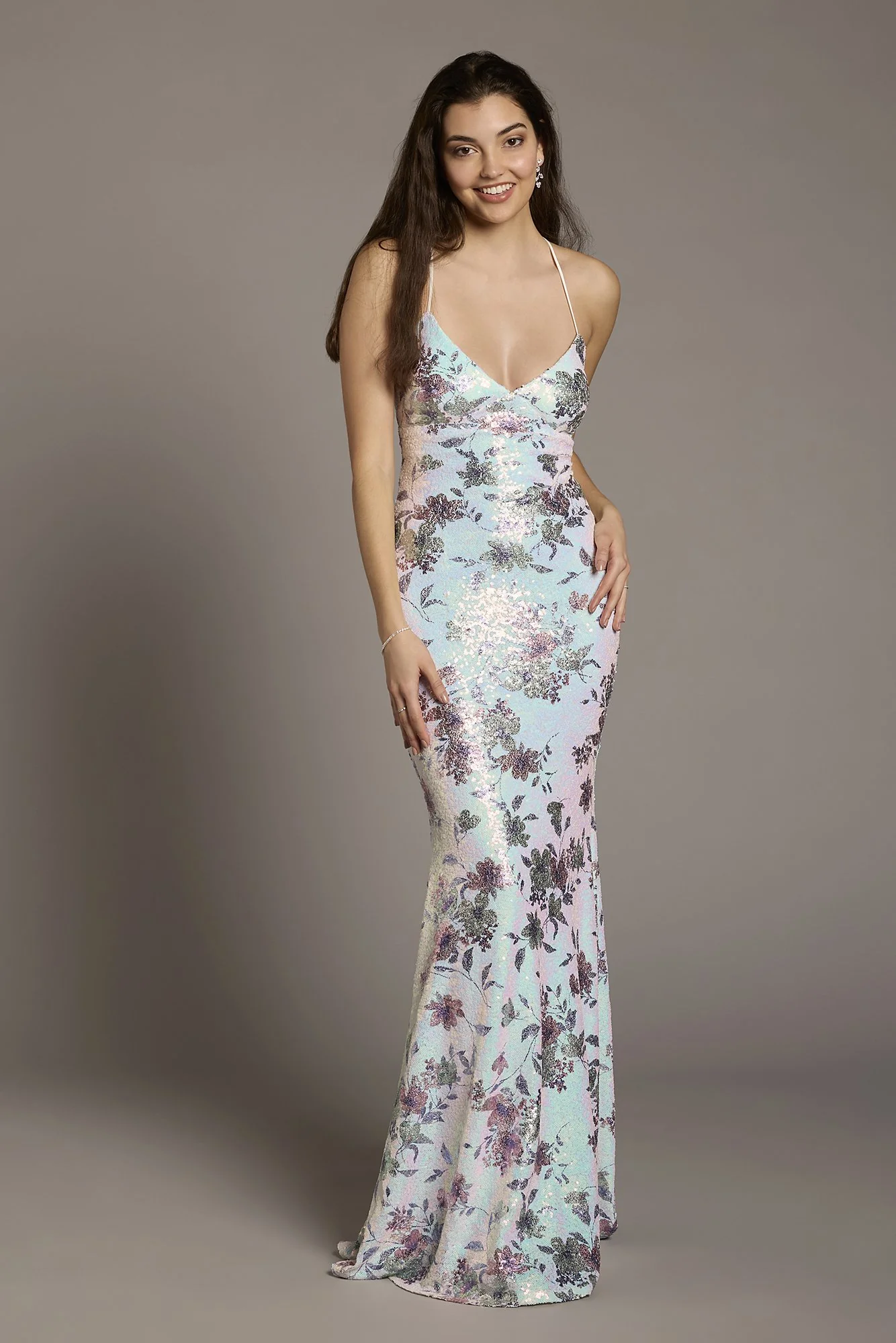 V-Neck Sequin Floral Sheath Dress