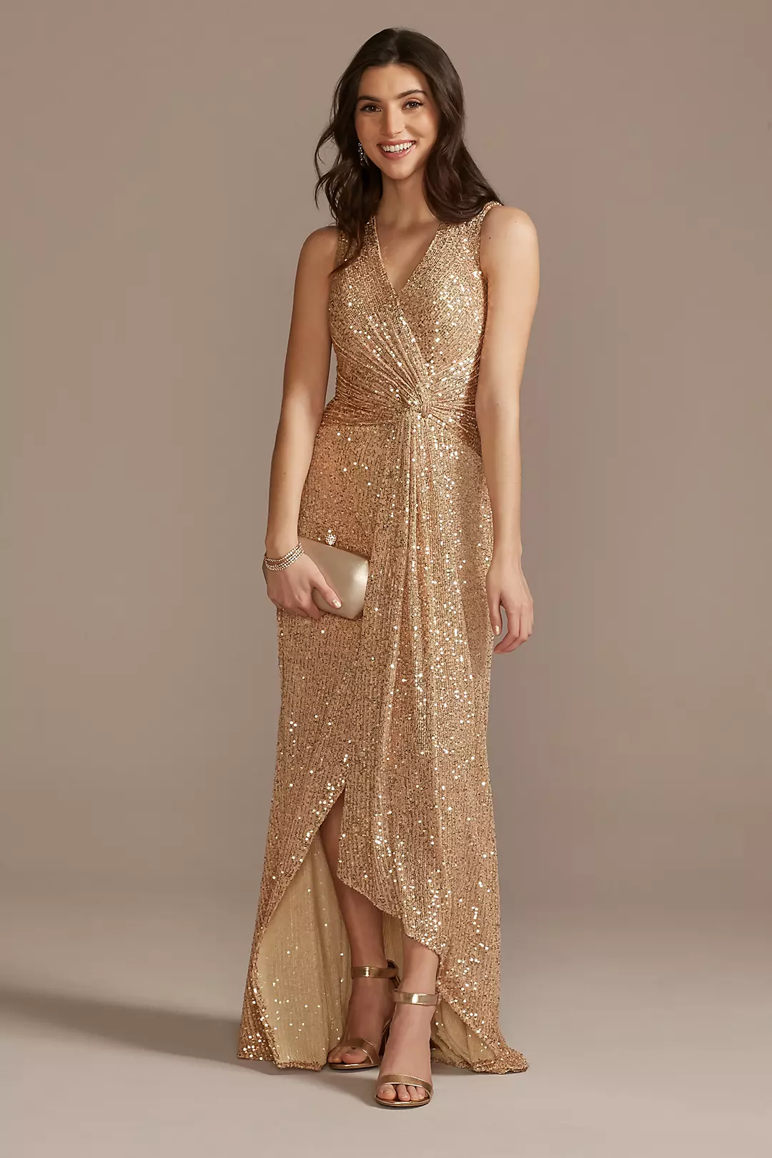V-Neck Sequin Sheath Gown with Knot Detail - Image 10