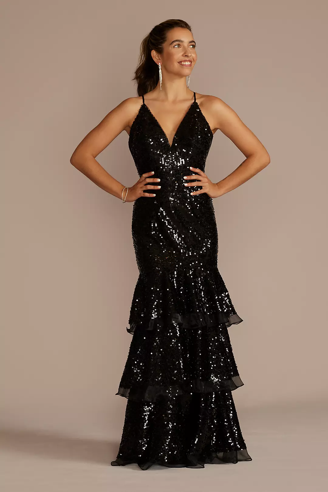 V-Neck Sequin Tiered Mermaid Dress - Image 2