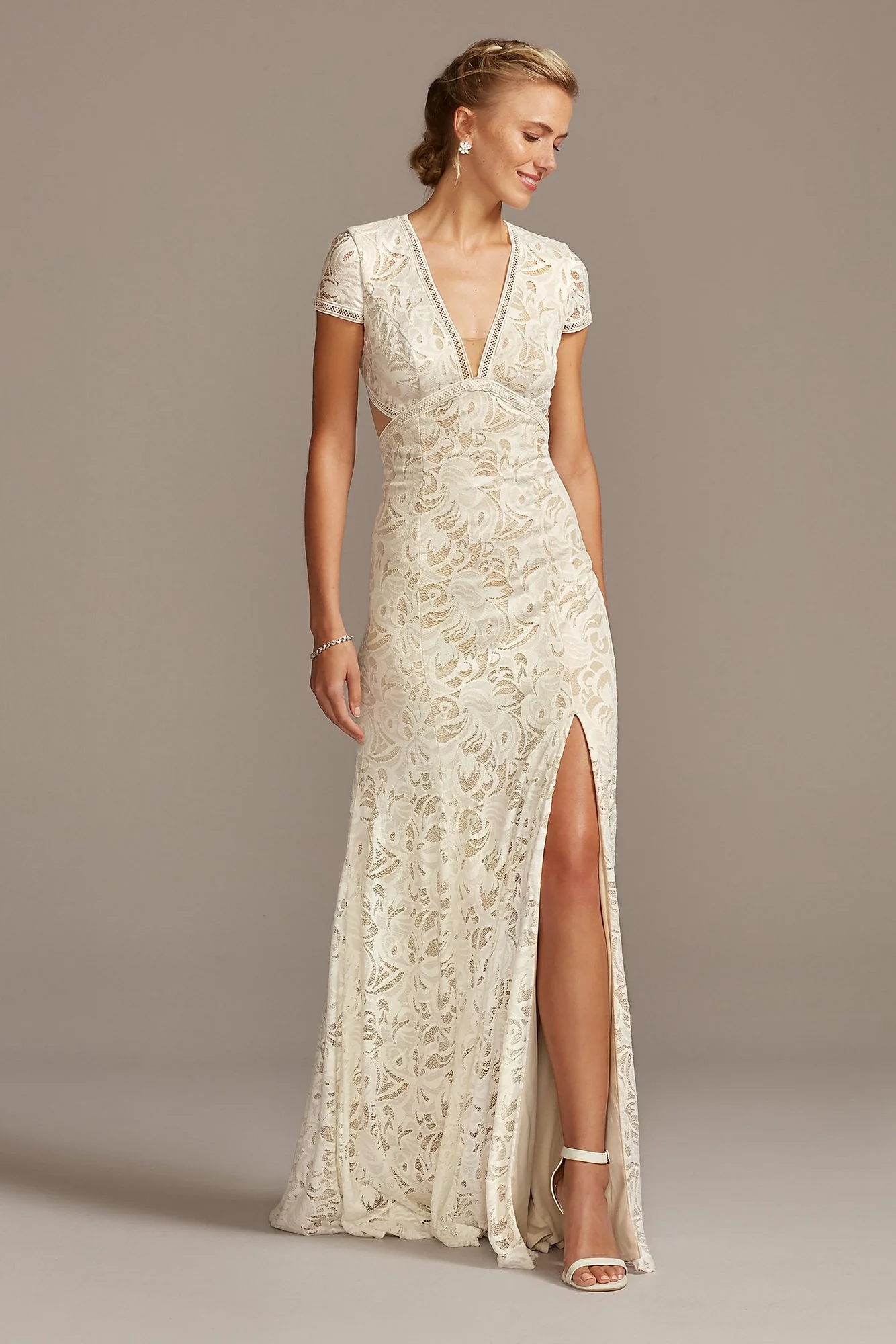 V-Neck Lace Open Back Wedding Dress