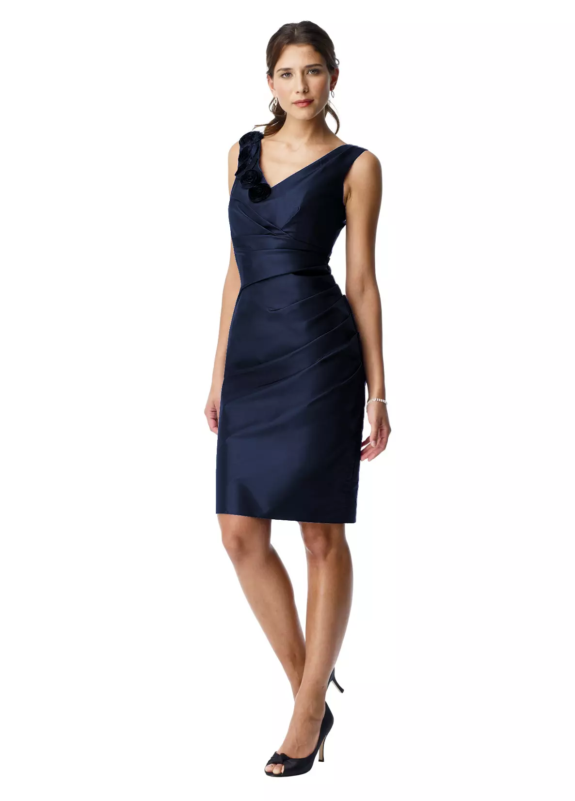 V Neck Taffeta Dress with Ruching - Image 3