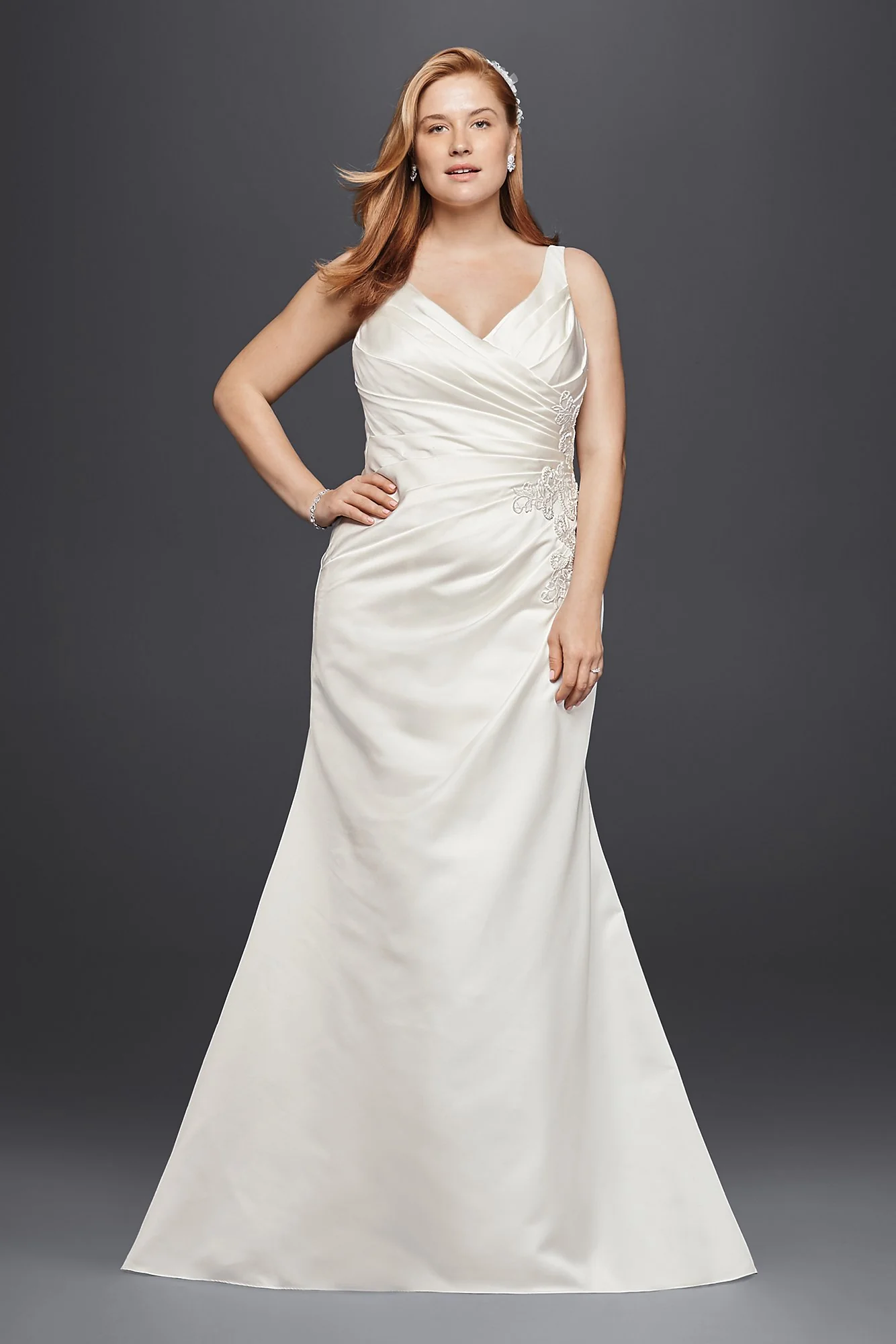 V-Neck Trumpet Wedding Dress with Pleated Bodice - Image 10