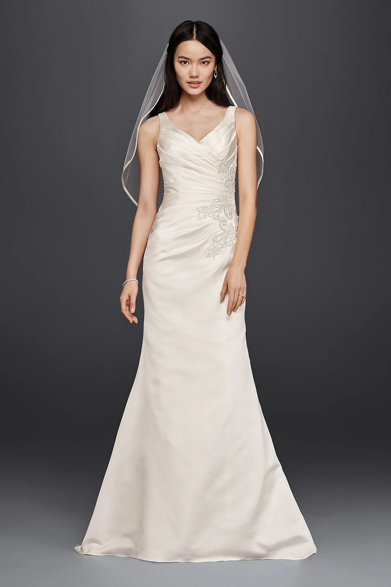 V-Neck Trumpet Wedding Dress with Pleated Bodice - Image 8