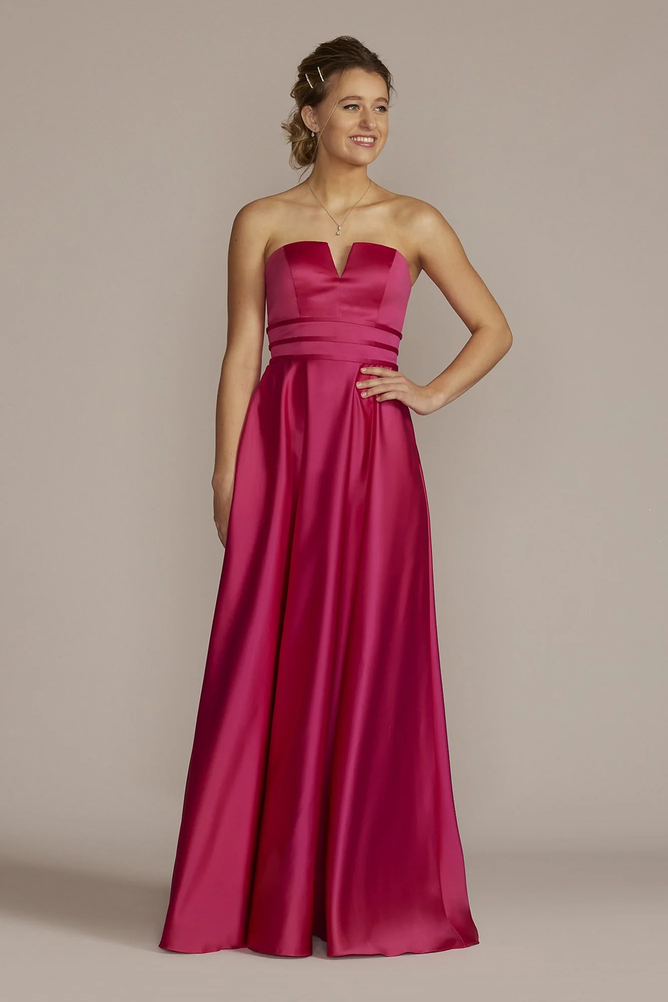 V-Notch Strapless Prom Gown with Waist Detail - Image 2