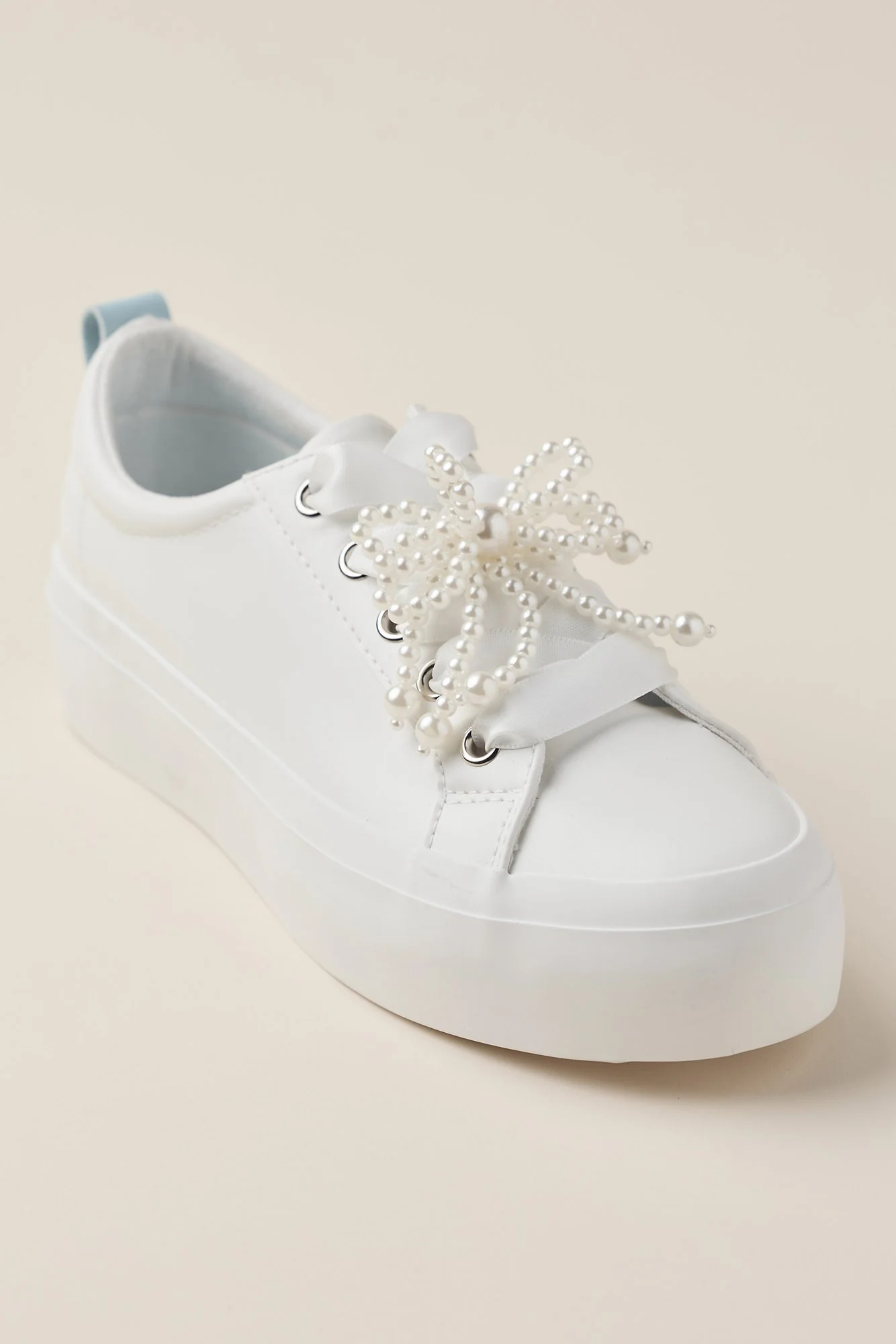 Vegan Leather Sneakers with Detachable Pearl Bow