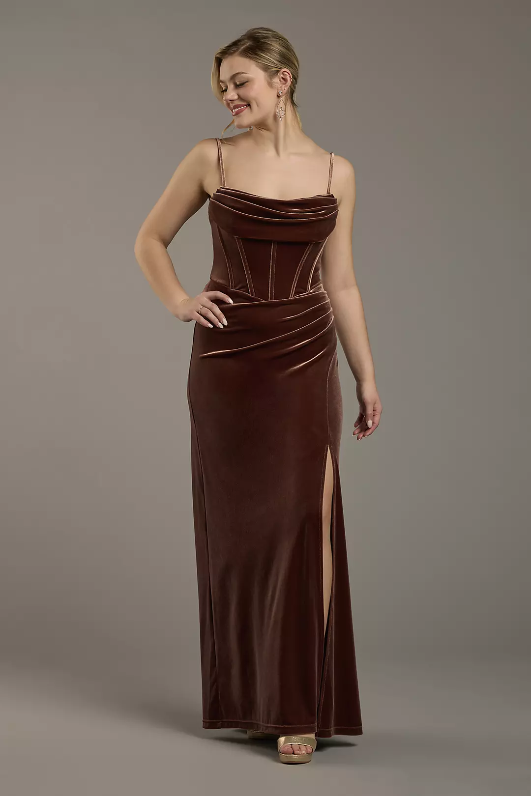 Velvet Corset Bodice Spaghetti Strap Sheath Dress - Image 12