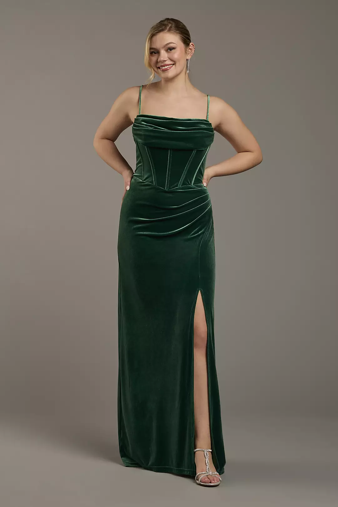 Velvet Corset Bodice Spaghetti Strap Sheath Dress - Image 14