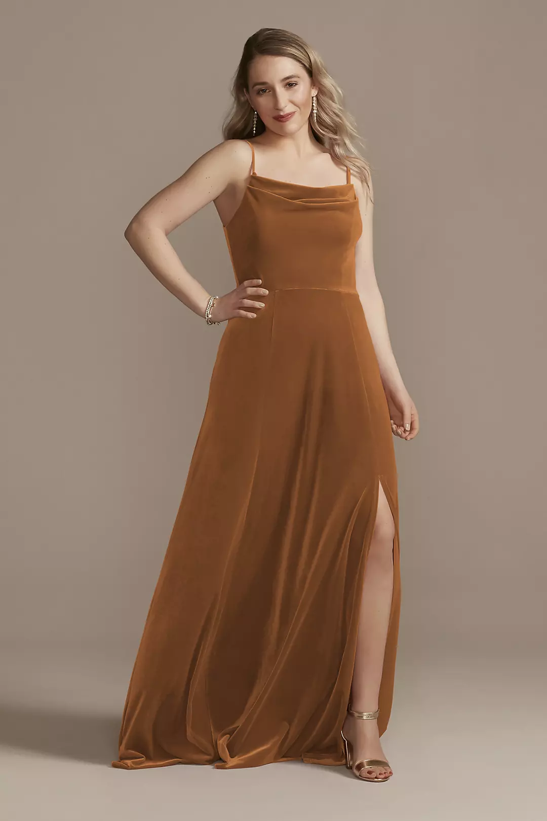 Velvet Cowl Neck Spaghetti Strap Dress - Image 11