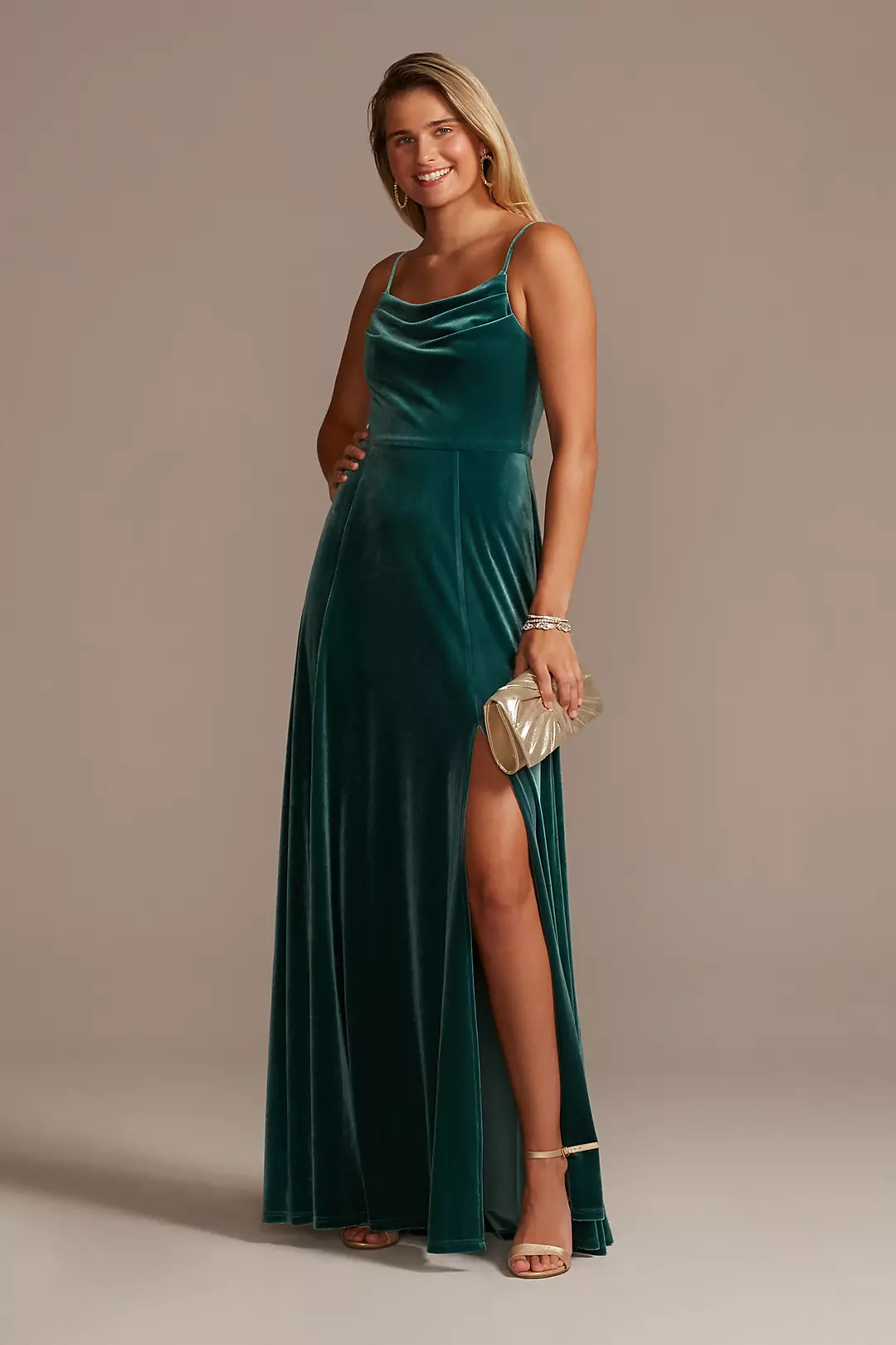 Velvet Cowl Neck Spaghetti Strap Dress - Image 13