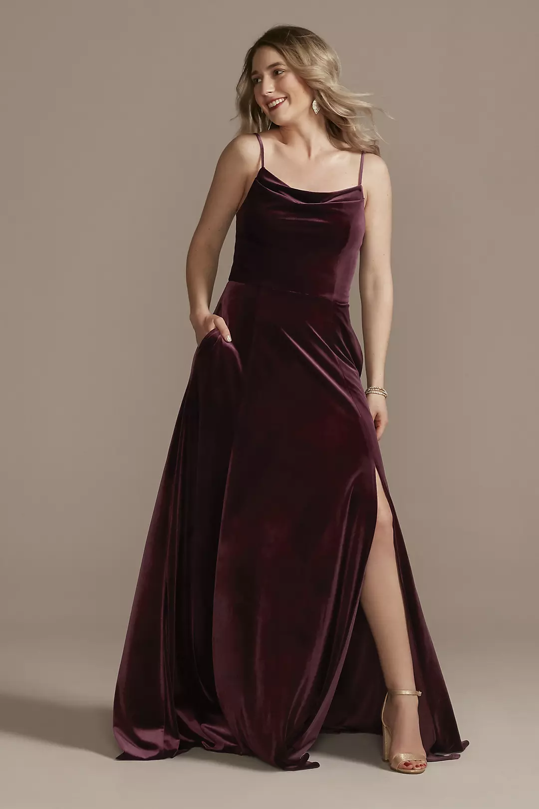 Velvet Cowl Neck Spaghetti Strap Dress - Image 14