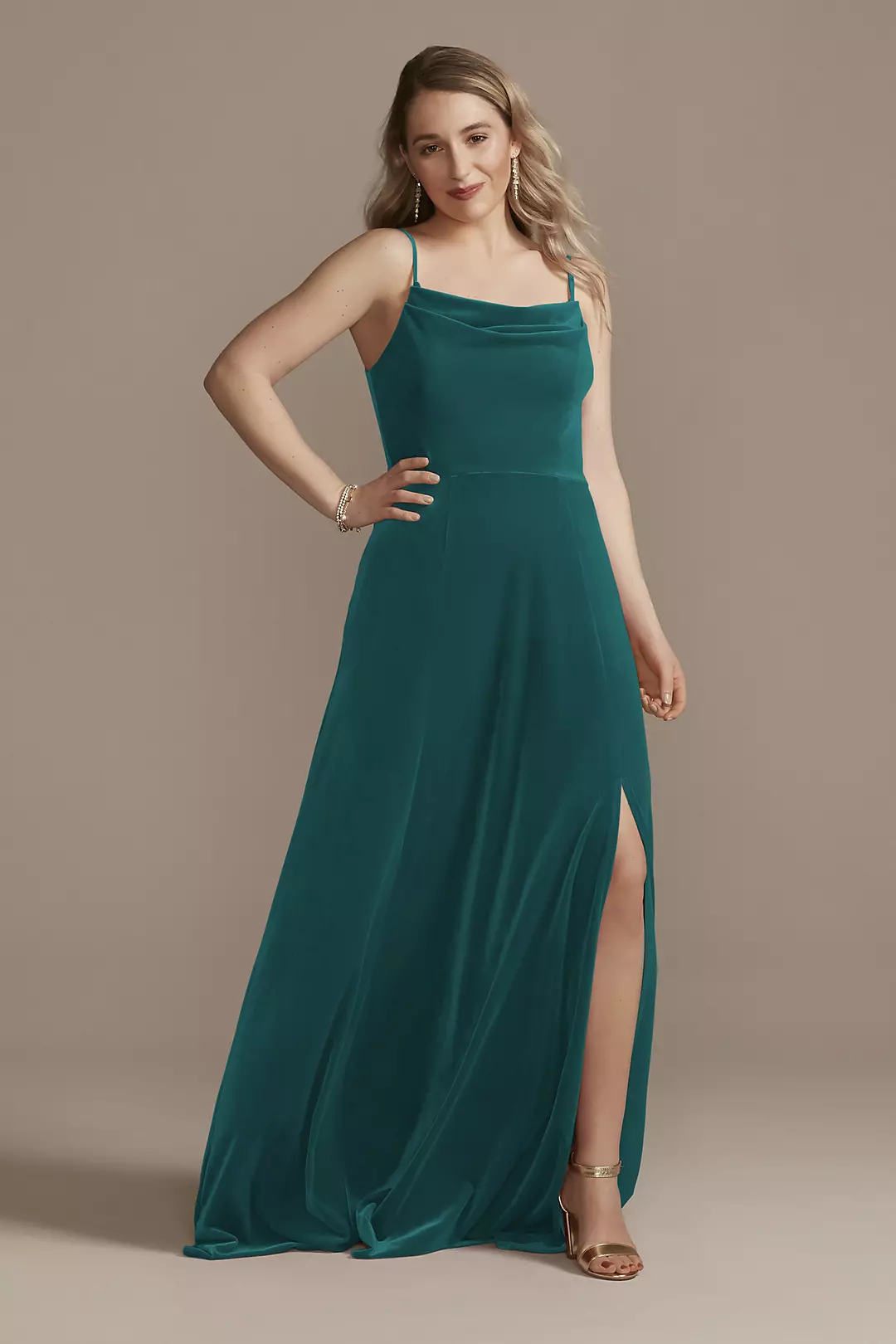 Velvet Cowl Neck Spaghetti Strap Dress - Image 16