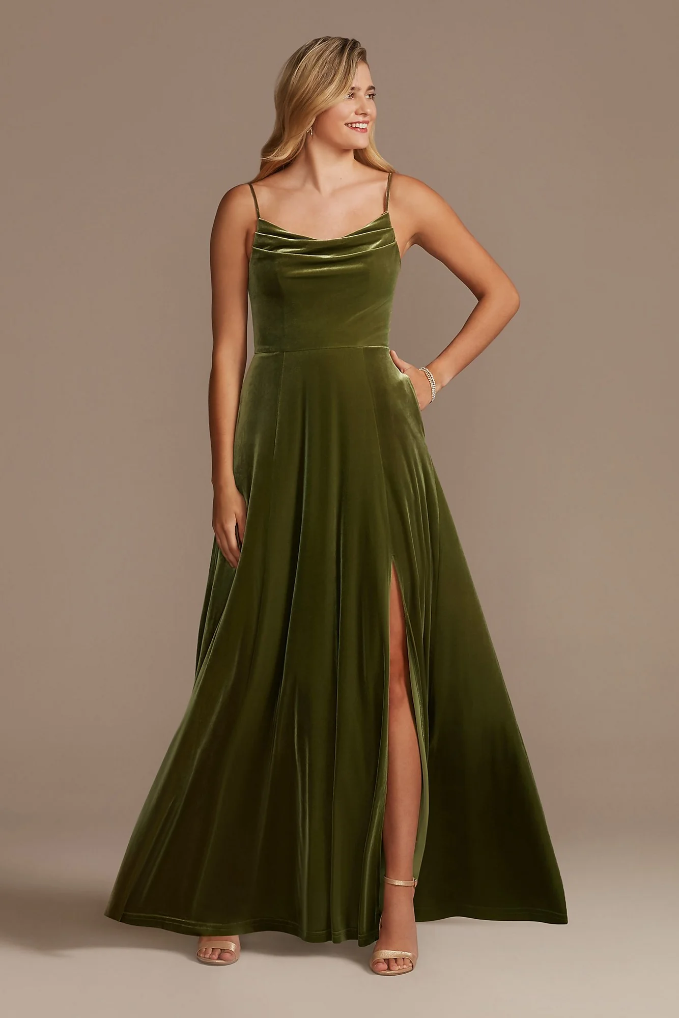 Velvet Cowl Neck Spaghetti Strap Dress - Image 2