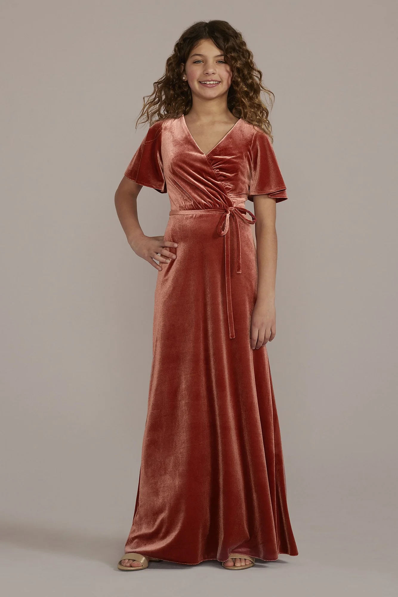 Velvet Flutter Sleeve Girls Dress - Image 2