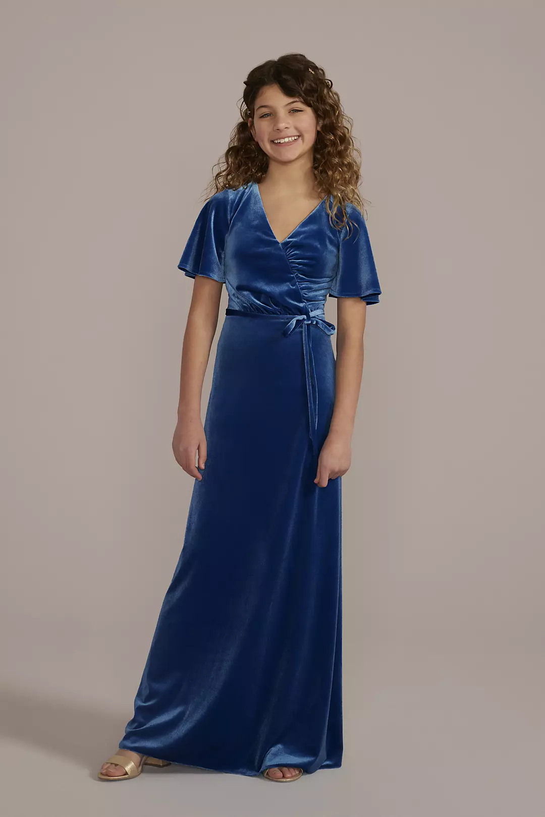 Velvet Flutter Sleeve Girls Dress - Image 5