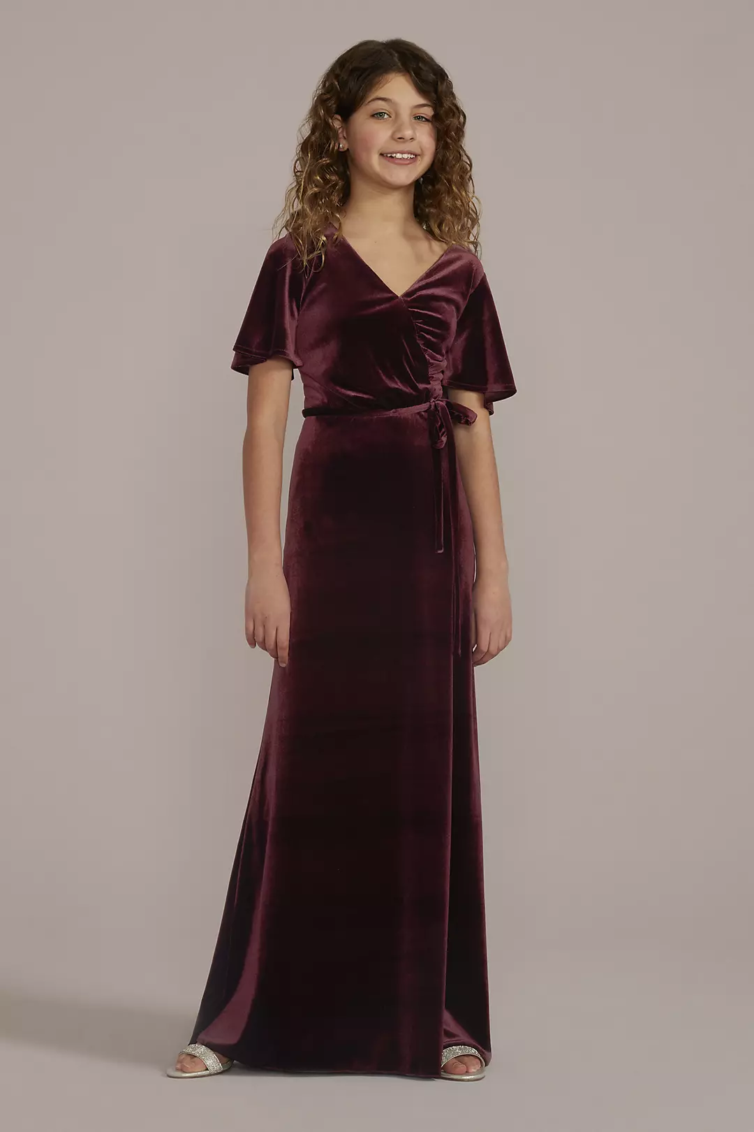 Velvet Flutter Sleeve Girls Dress - Image 9