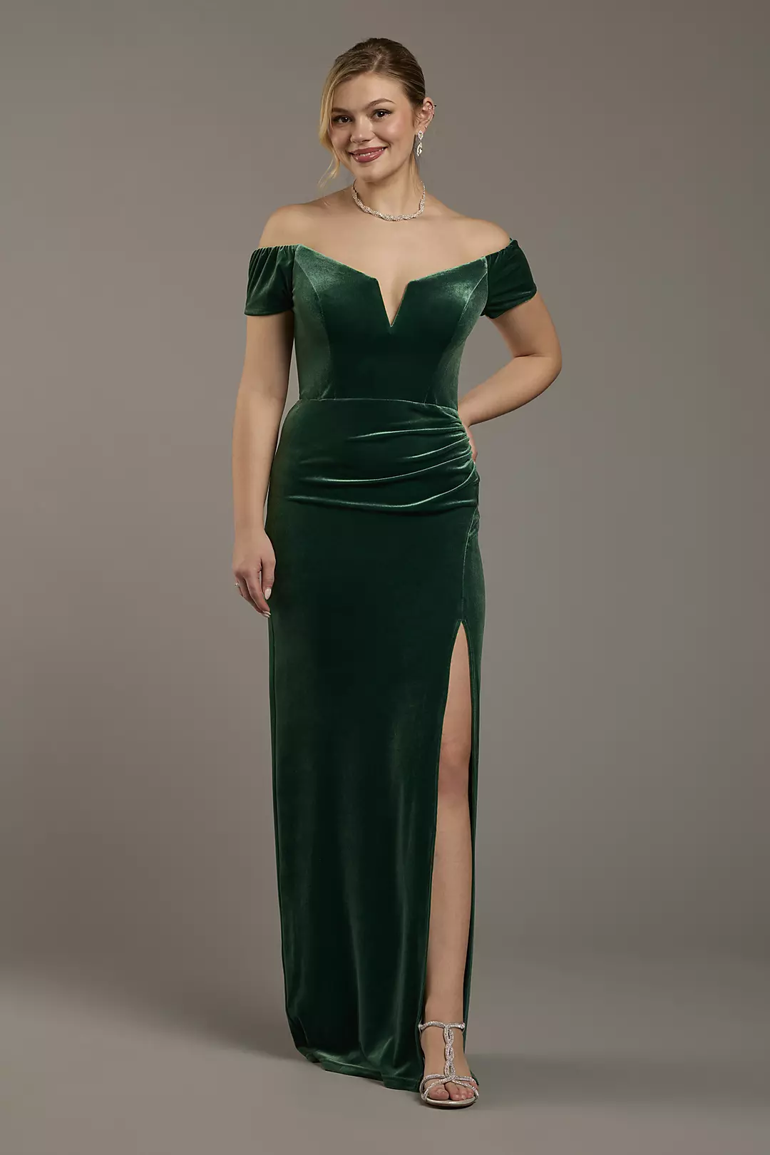 Velvet Off-the-Shoulder Notch Neck Sheath Dress - Image 12