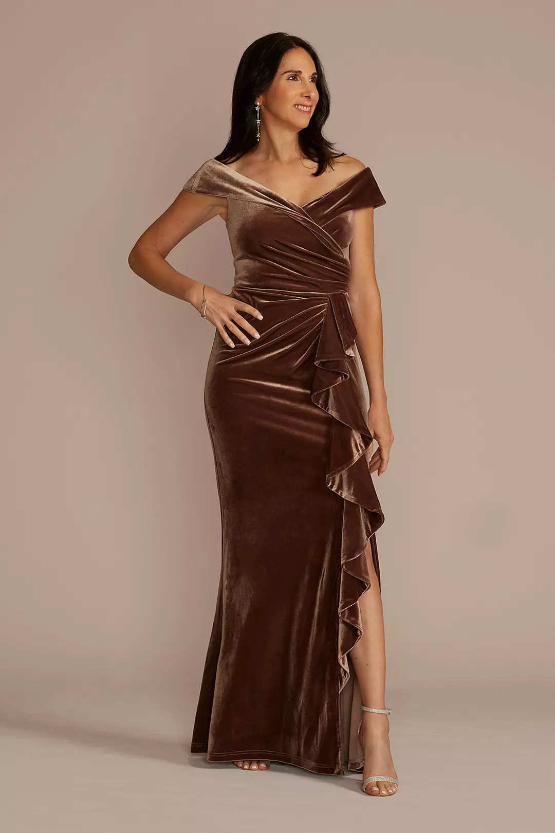 Velvet Off-the-Shoulder Sheath with Ruffle - Image 8