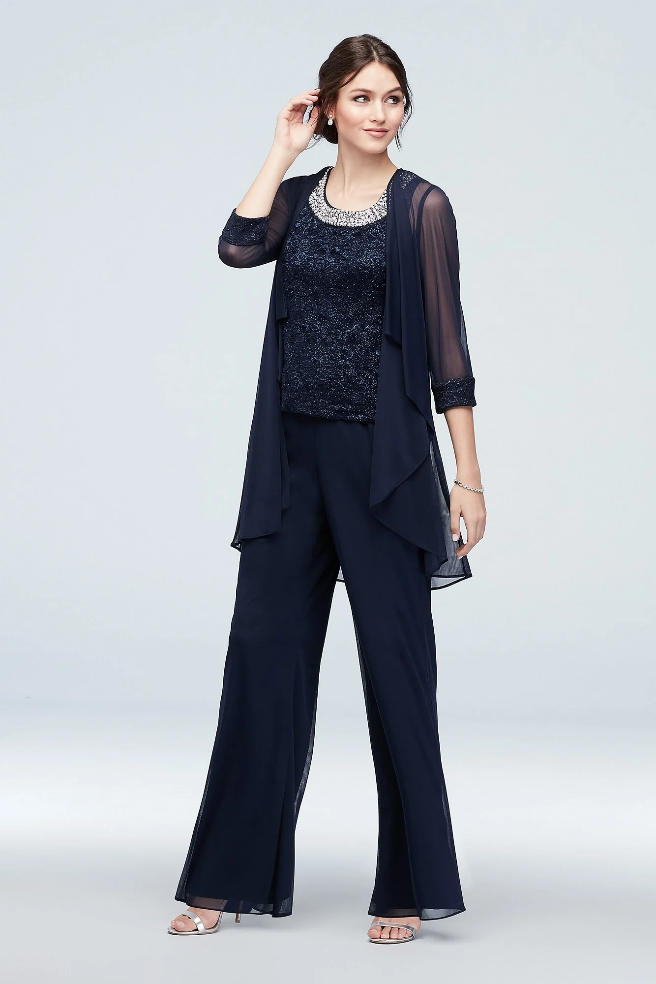 Waterfall Chiffon and Glitter Lace Three-Piece Set