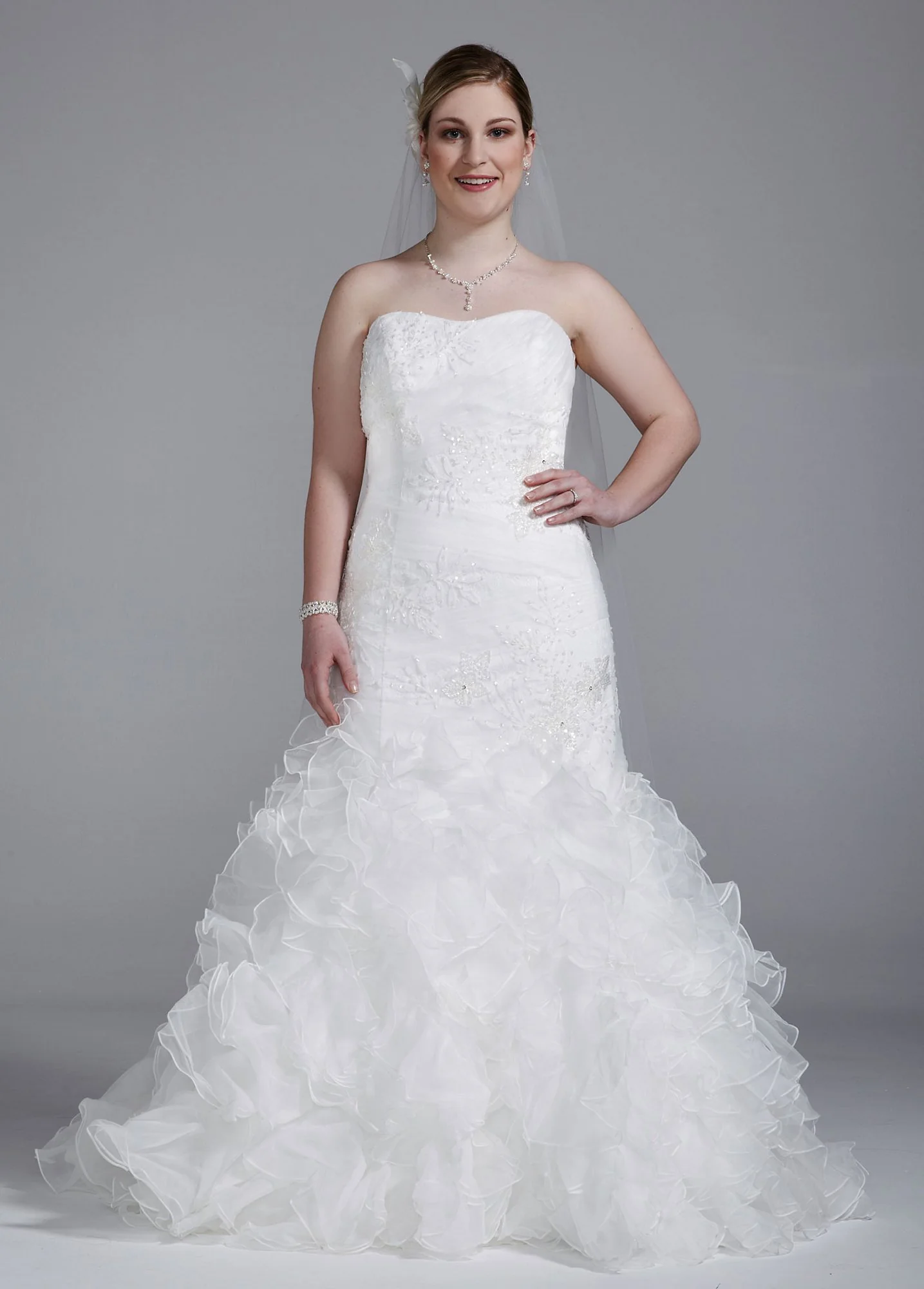 Wedding Gown with Lace Appliques and Ruffled Skirt - Image 2