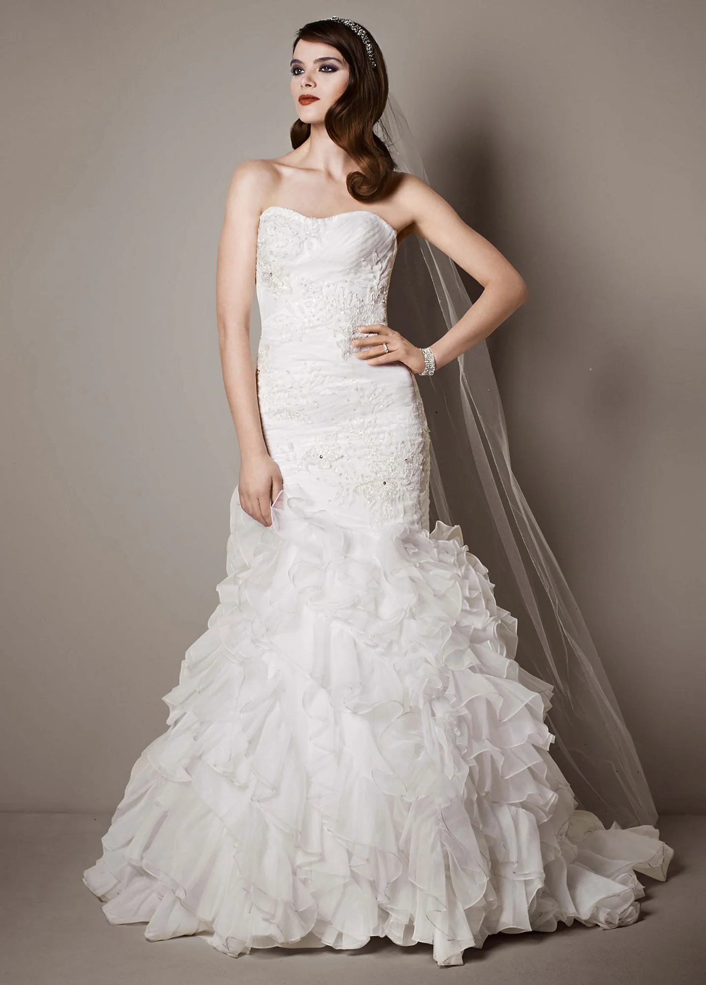 Wedding Gown with Lace Appliques and Ruffled Skirt - Image 6