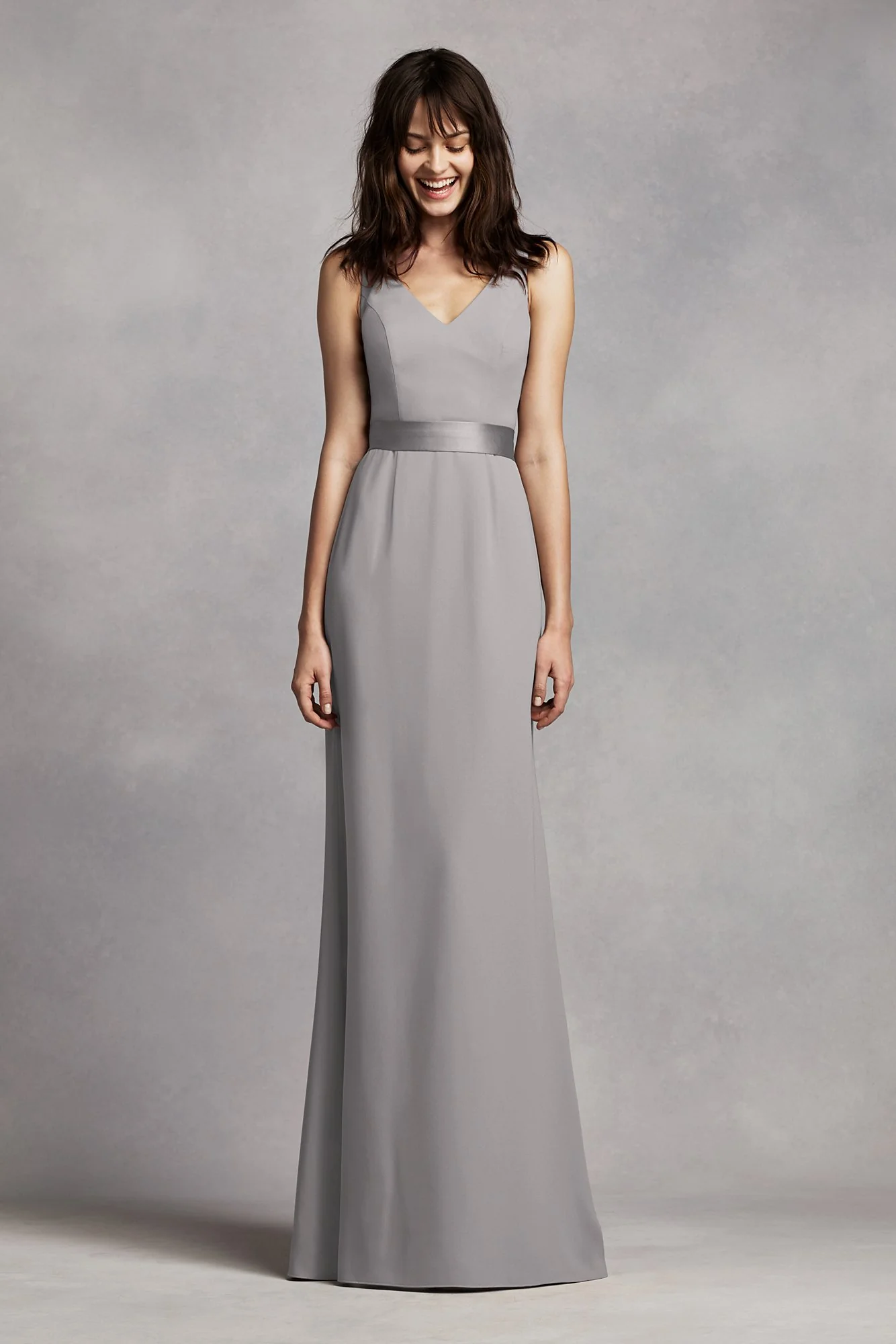 White by Vera Wang V-Neck Crepe Dress - Image 17