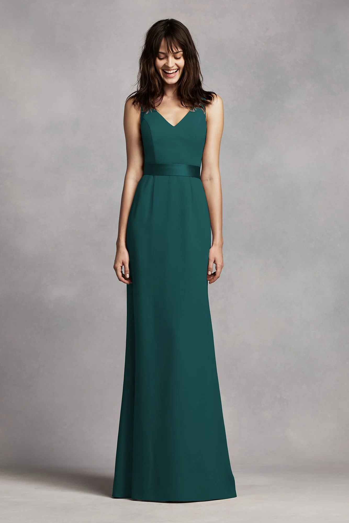 White by Vera Wang V-Neck Crepe Dress - Image 26