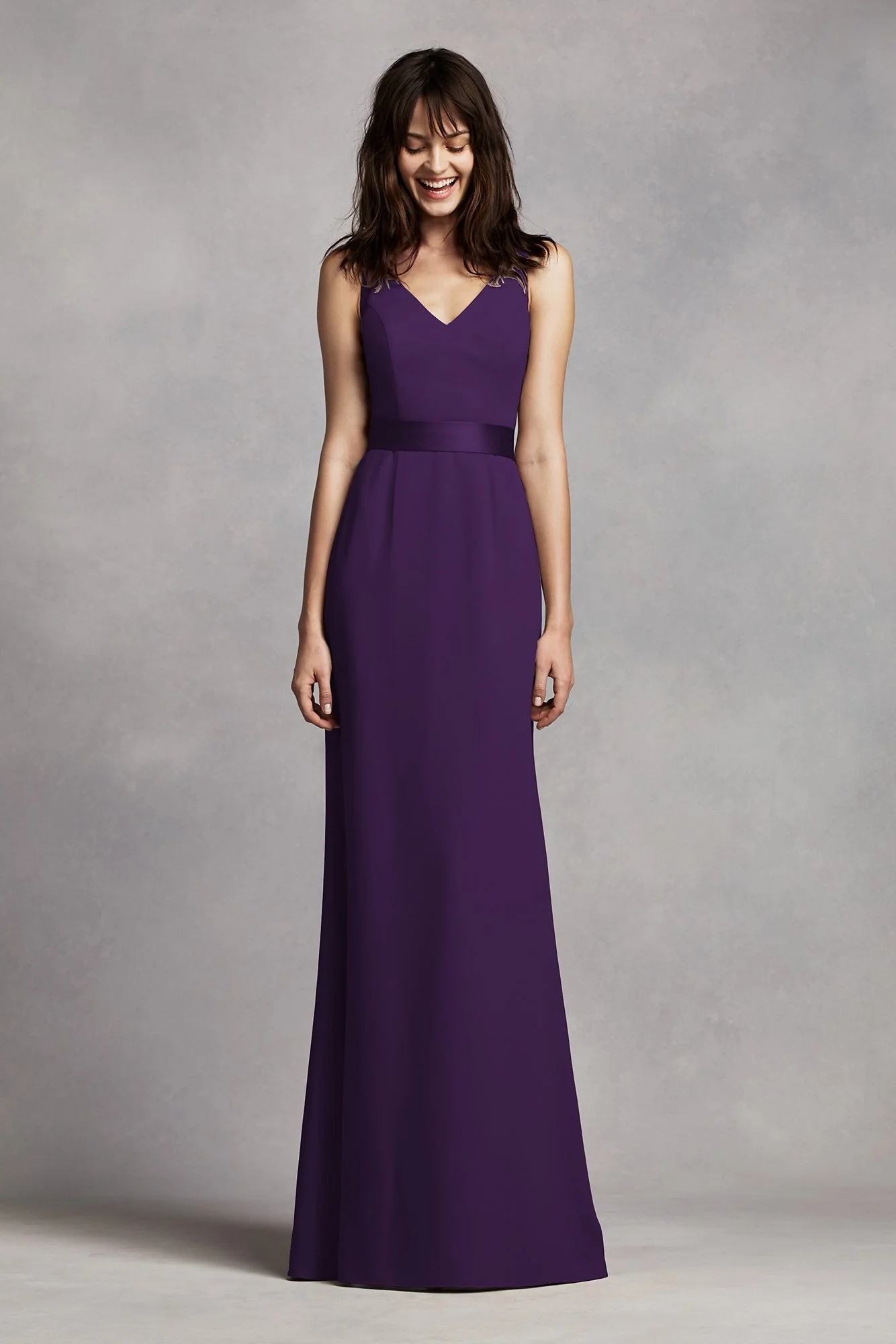 White by Vera Wang V-Neck Crepe Dress - Image 39