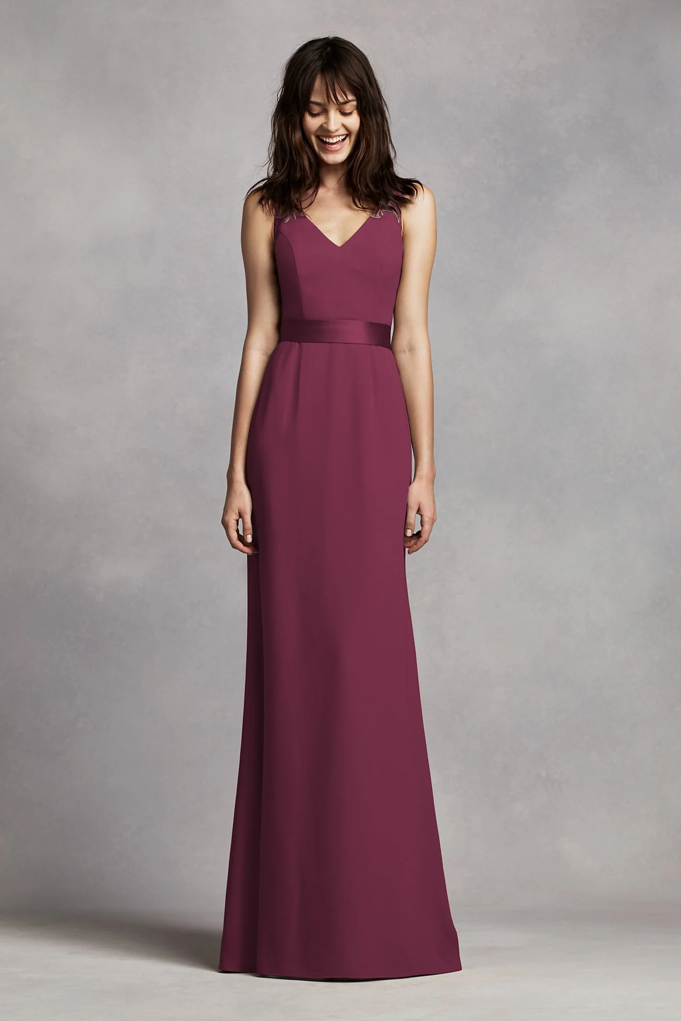 White by Vera Wang V-Neck Crepe Dress - Image 40