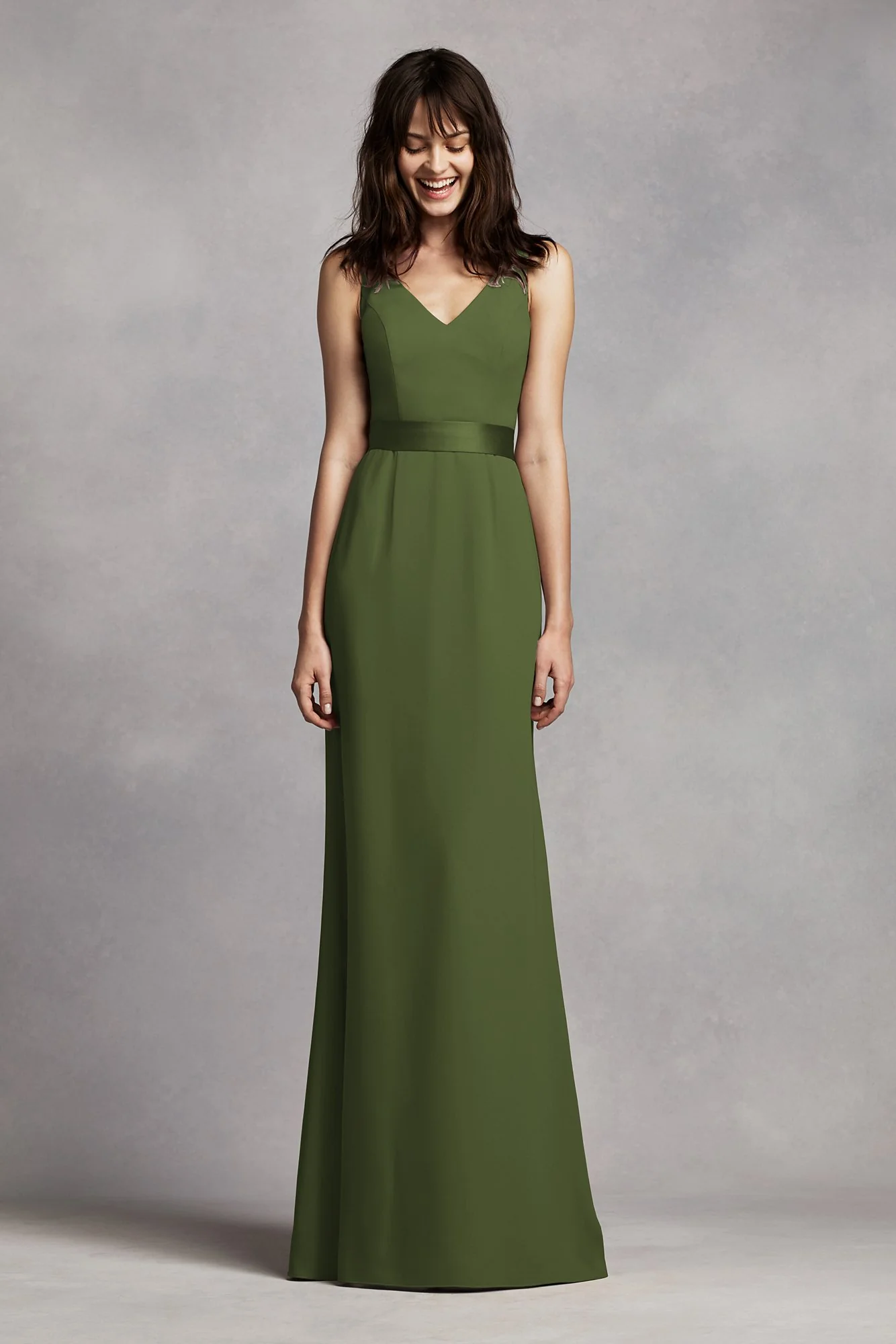 White by Vera Wang V-Neck Crepe Dress - Image 46