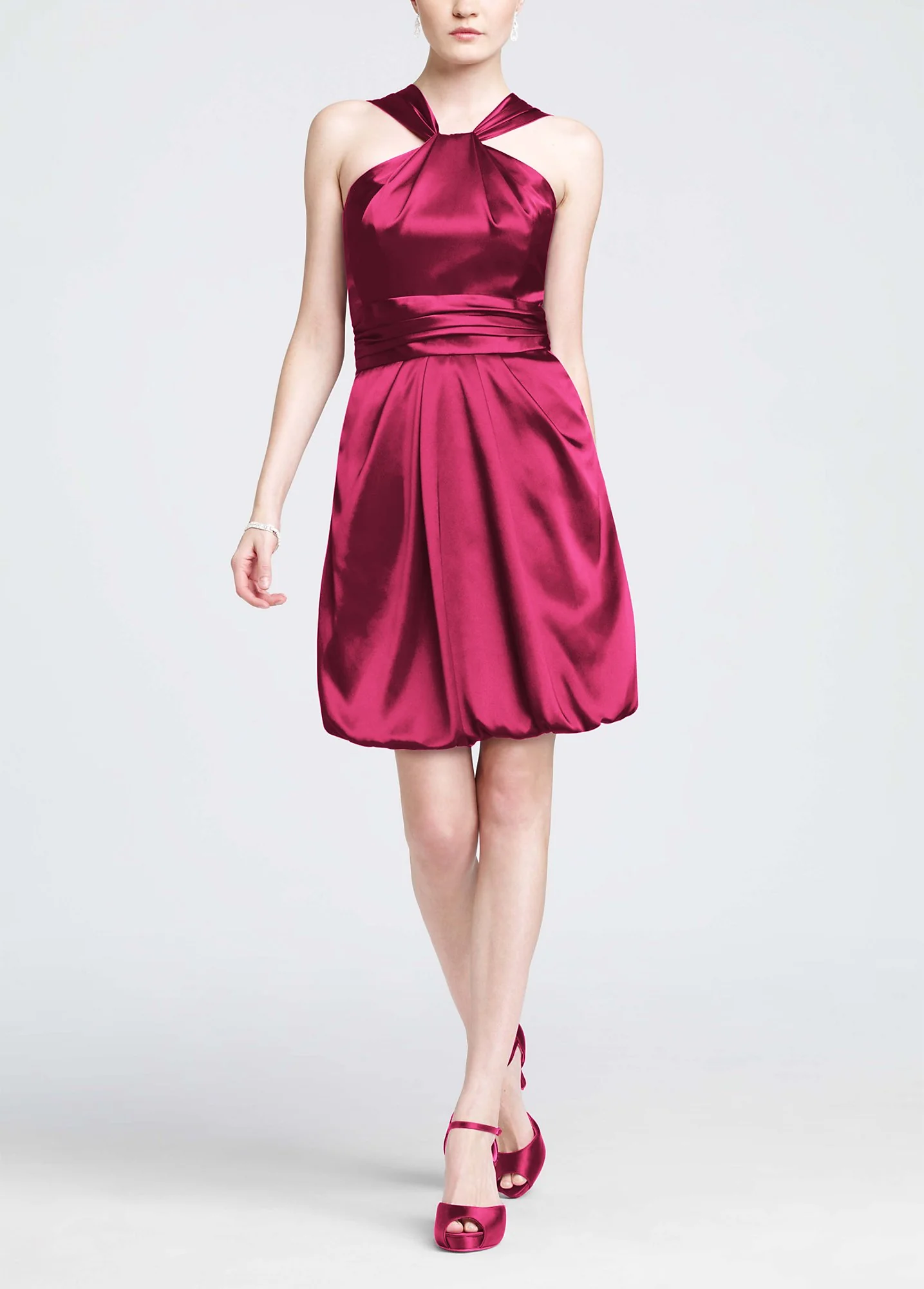 Y Neck Charmeuse Dress with Bubble Hem - Image 5