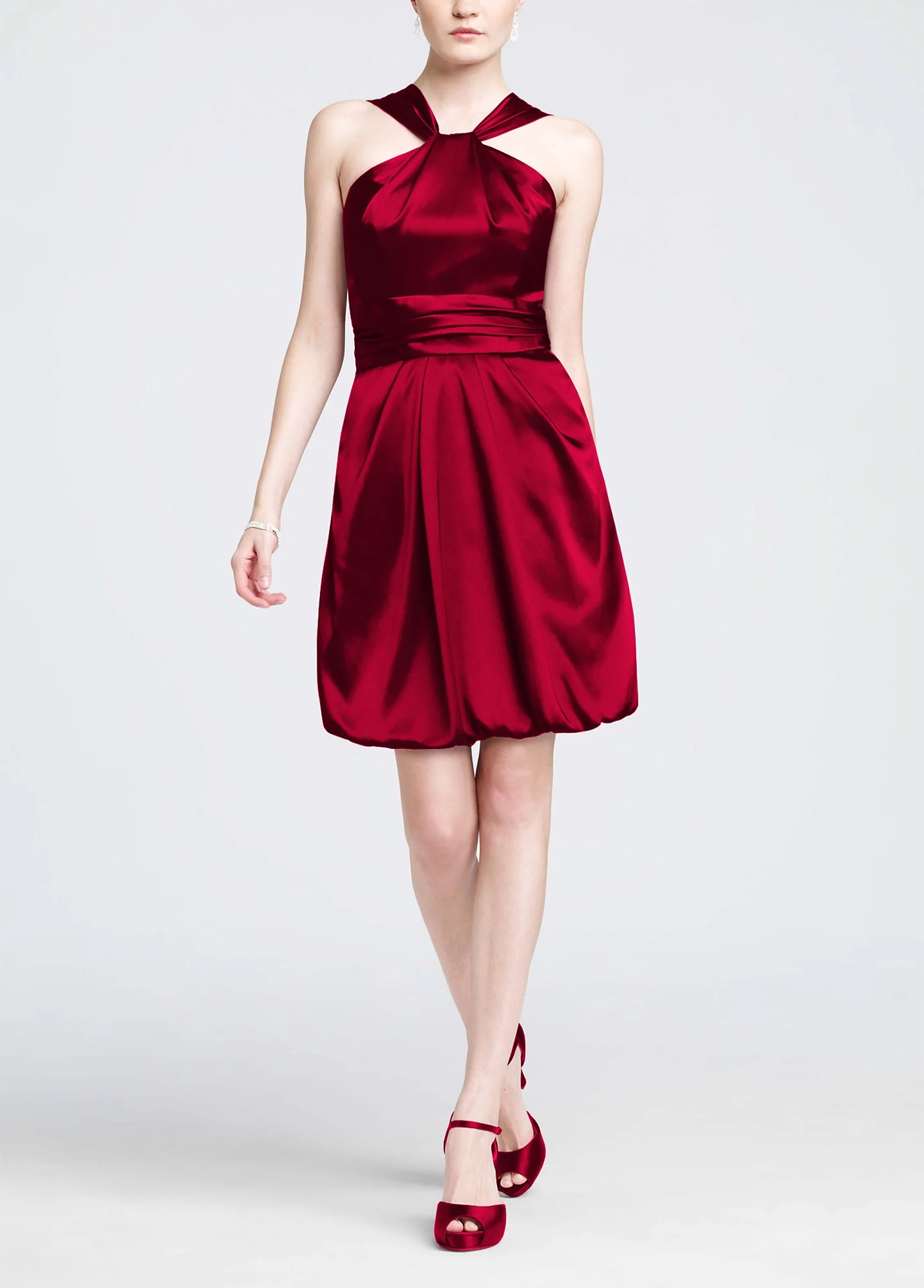 Y Neck Charmeuse Dress with Bubble Hem - Image 6