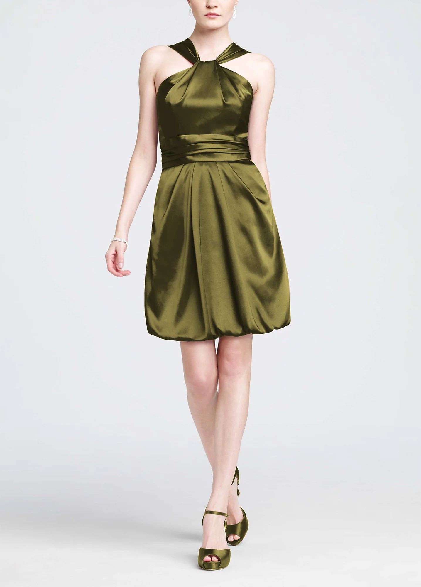 Y Neck Charmeuse Dress with Bubble Hem - Image 8