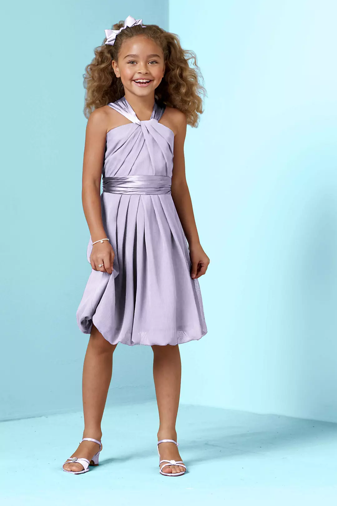 Y Neck Crinkle Chiffon and Charmeuse Dress - Image 110