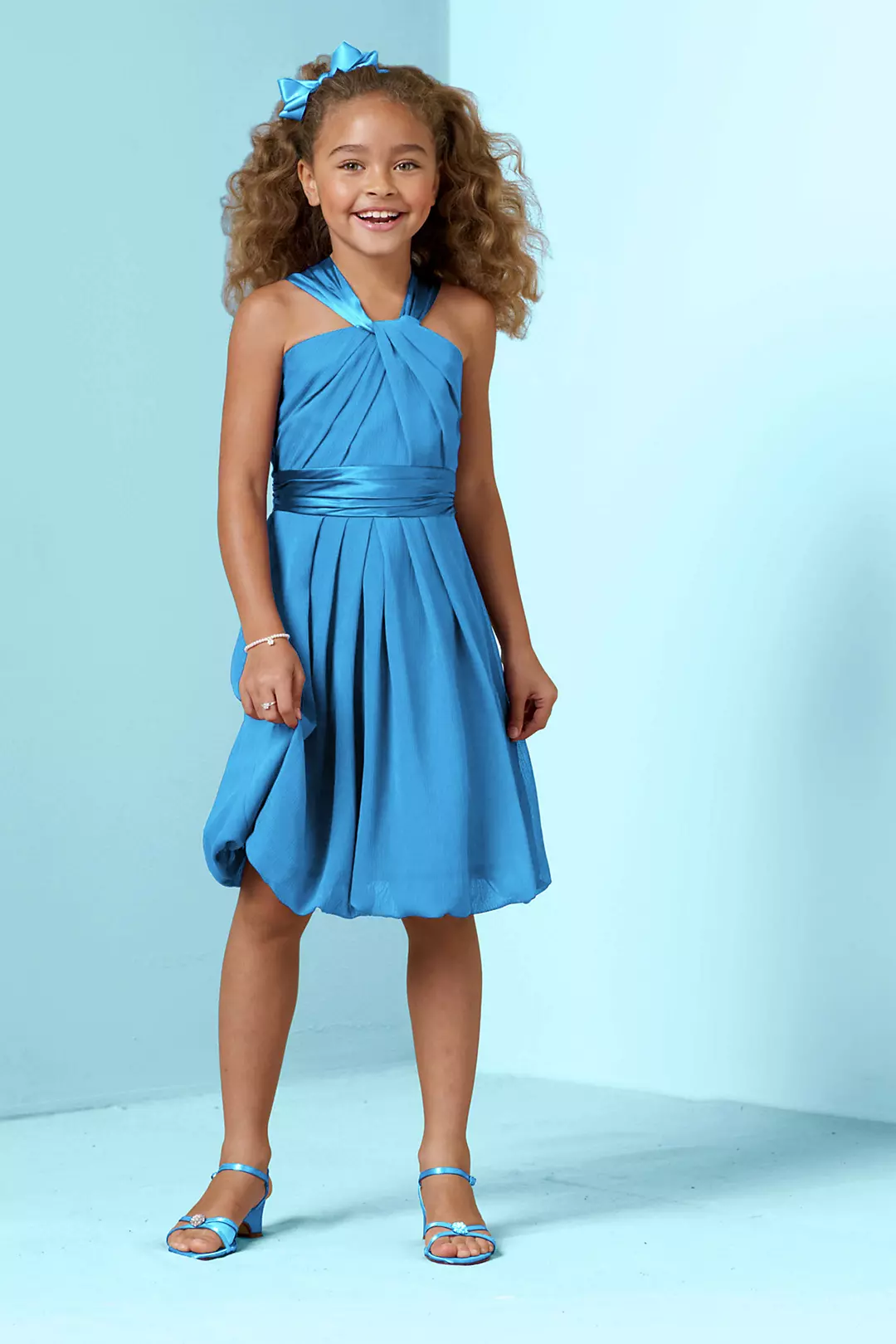 Y Neck Crinkle Chiffon and Charmeuse Dress - Image 174